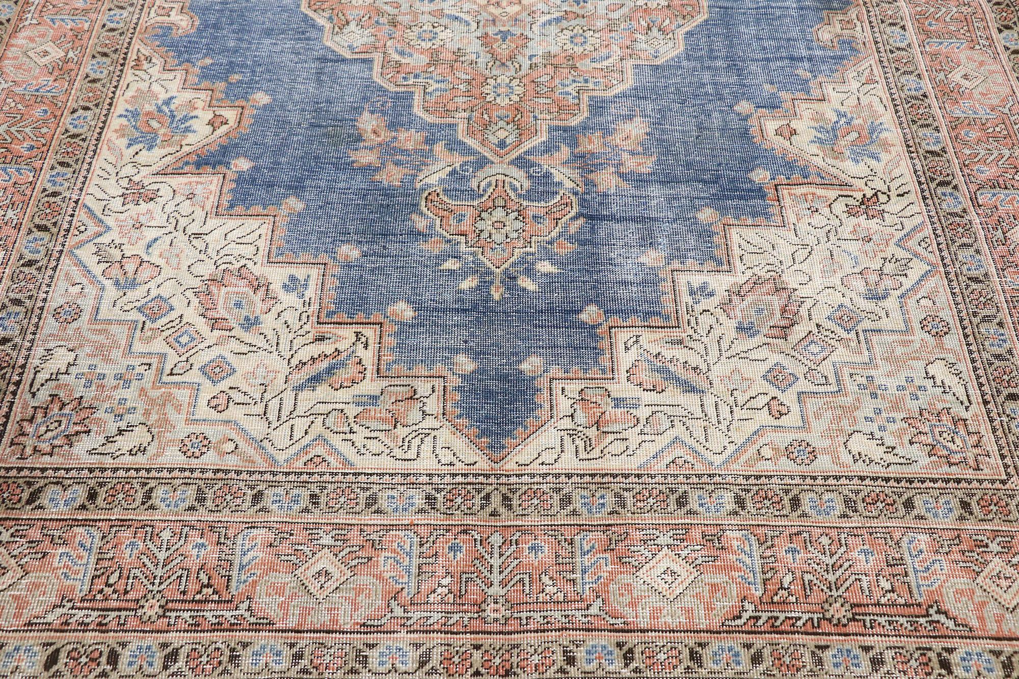 Wool Distressed Antique Persian Tabriz Rug For Sale