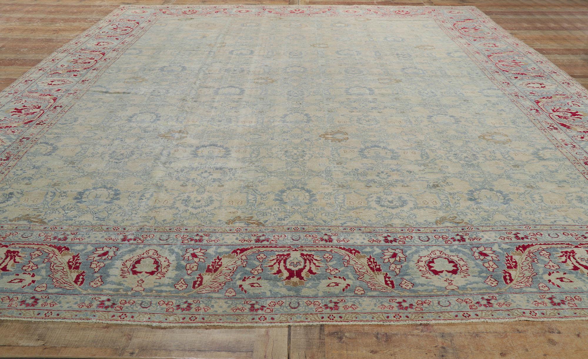 Antique-Worn Persian Tabriz Rug, Weathered Finesse Meets Patriotic Flair For Sale 1