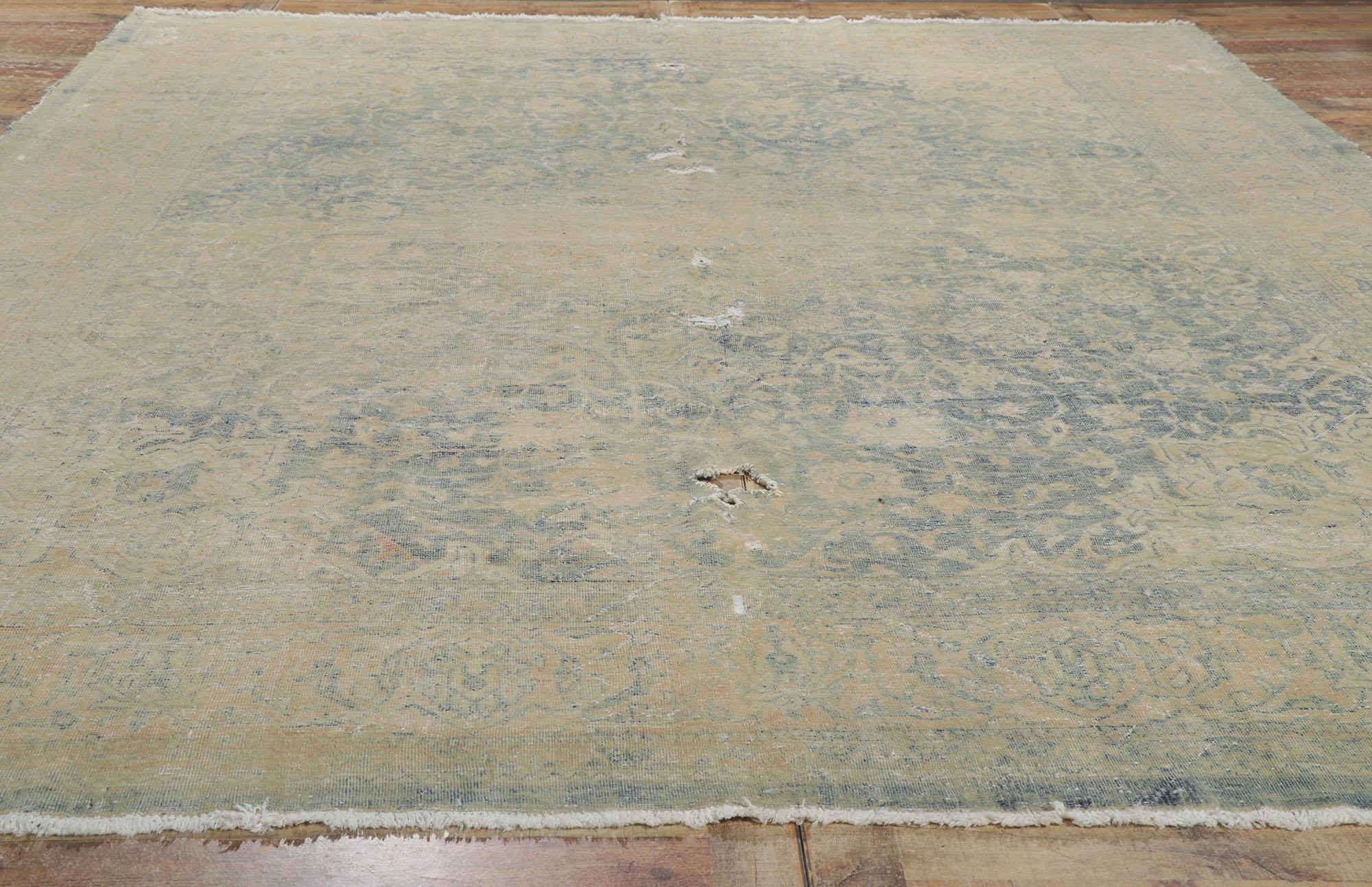 Distressed Antique Persian Tabriz Rug For Sale 1