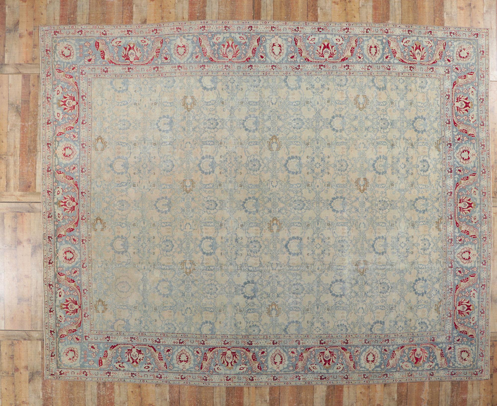 Antique-Worn Persian Tabriz Rug, Weathered Finesse Meets Patriotic Flair For Sale 2