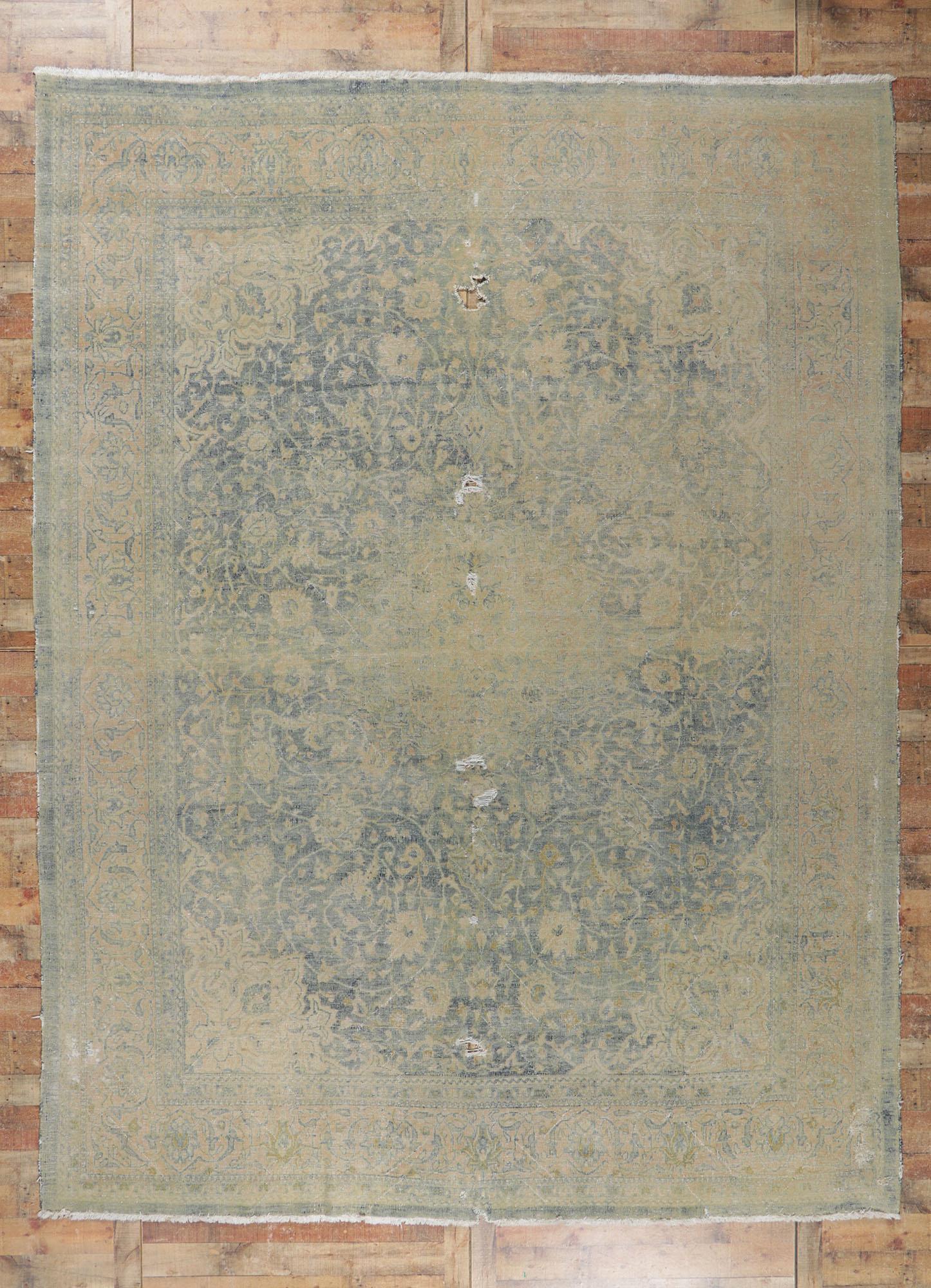 Distressed Antique Persian Tabriz Rug For Sale 2