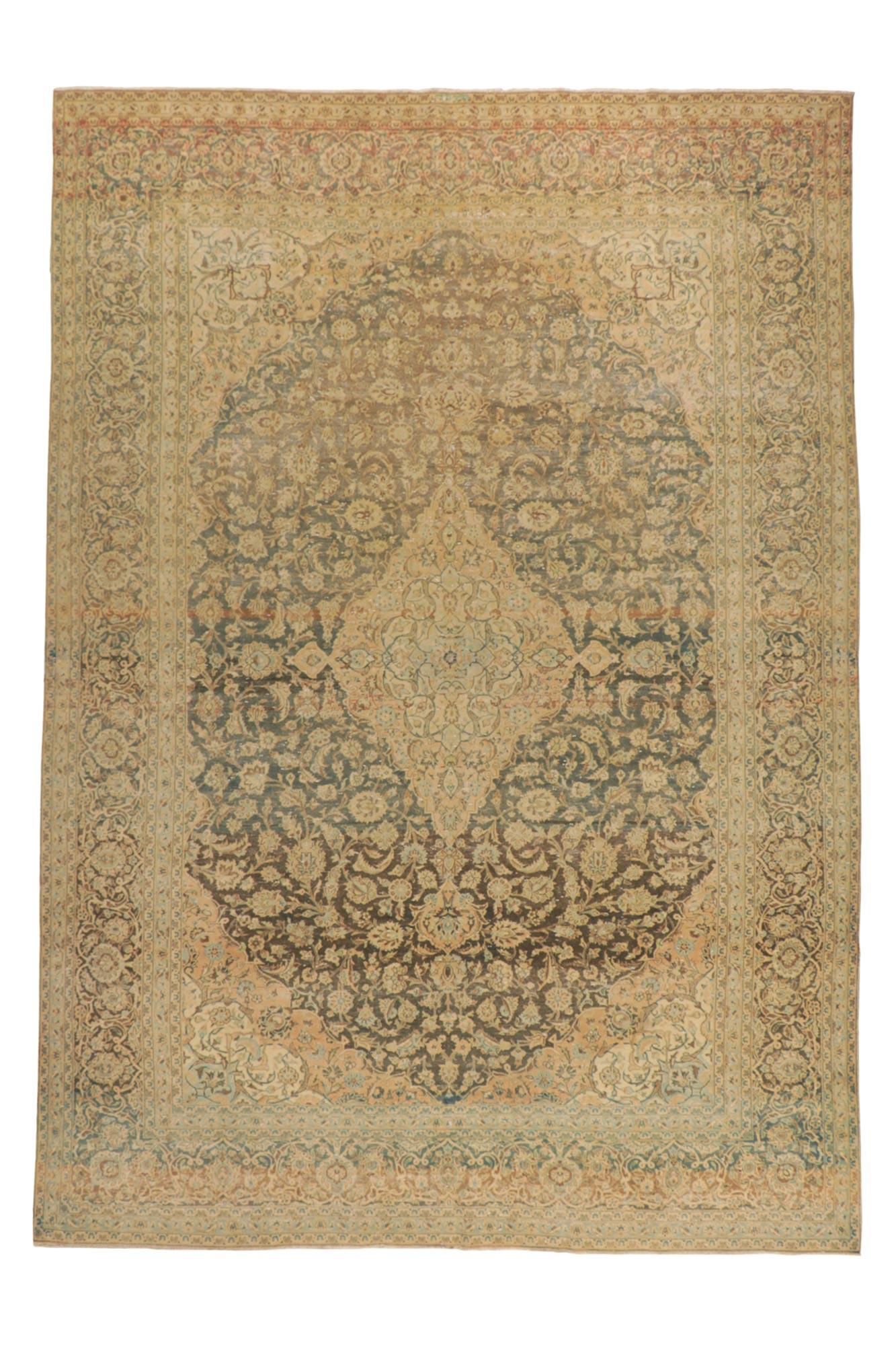 Antique Persian Tabriz Rug, Earth-Tone Elegance Meets Rustic Sensibility For Sale 3