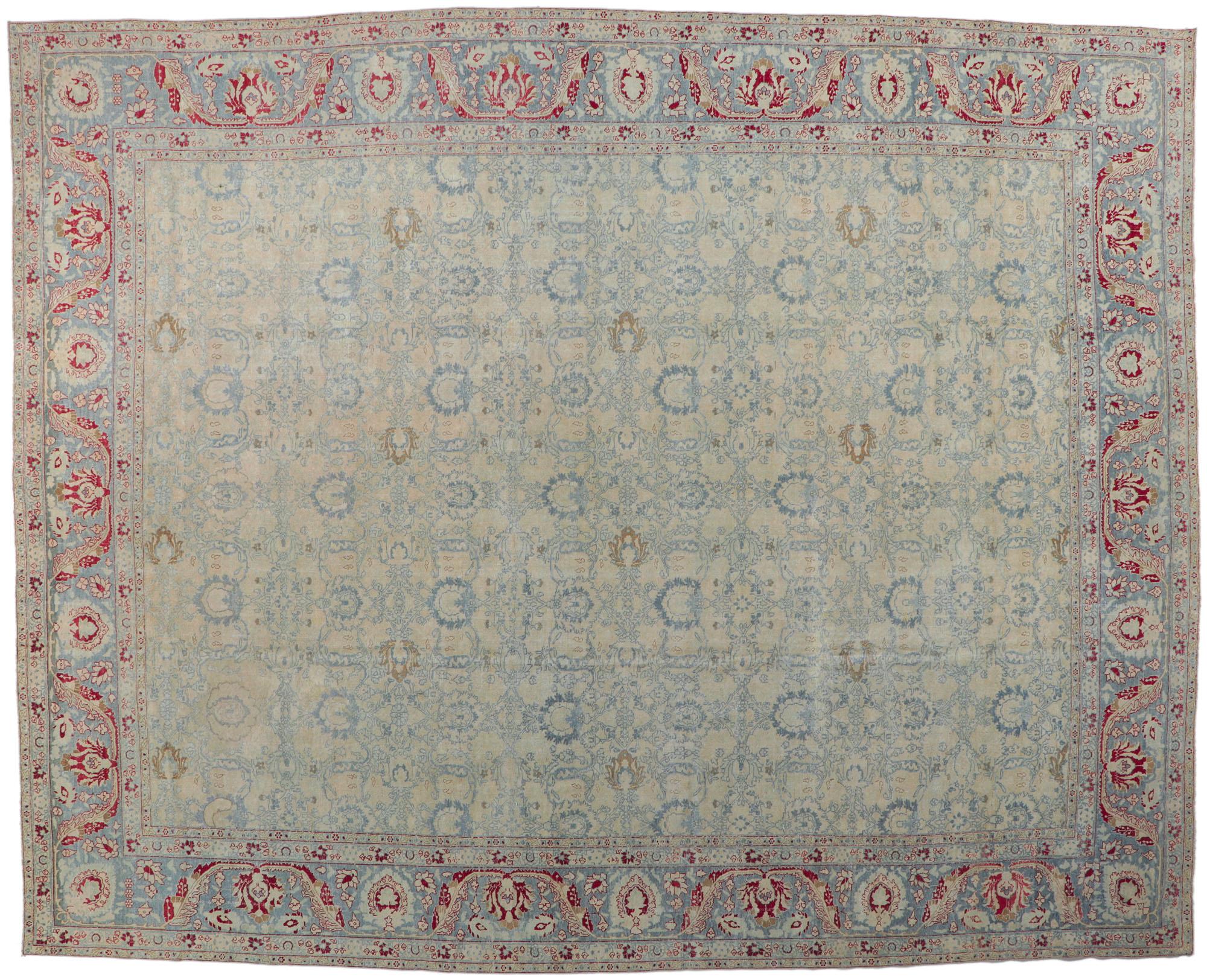 Antique-Worn Persian Tabriz Rug, Weathered Finesse Meets Patriotic Flair For Sale 3