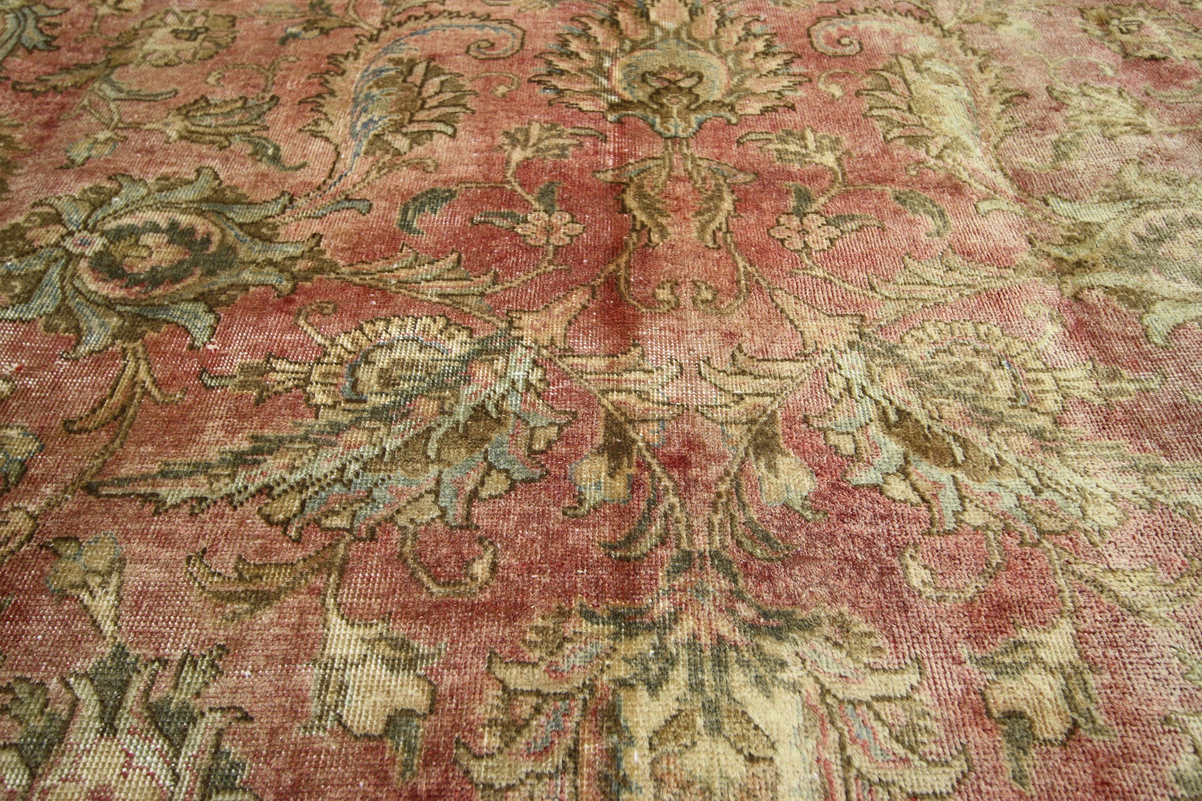 20th Century Distressed Antique Persian Tabriz Rug Industrial Rustic Style For Sale