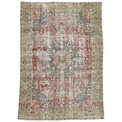 Distressed Antique Persian Tabriz Rug with Modern English Chintz Rustic Style