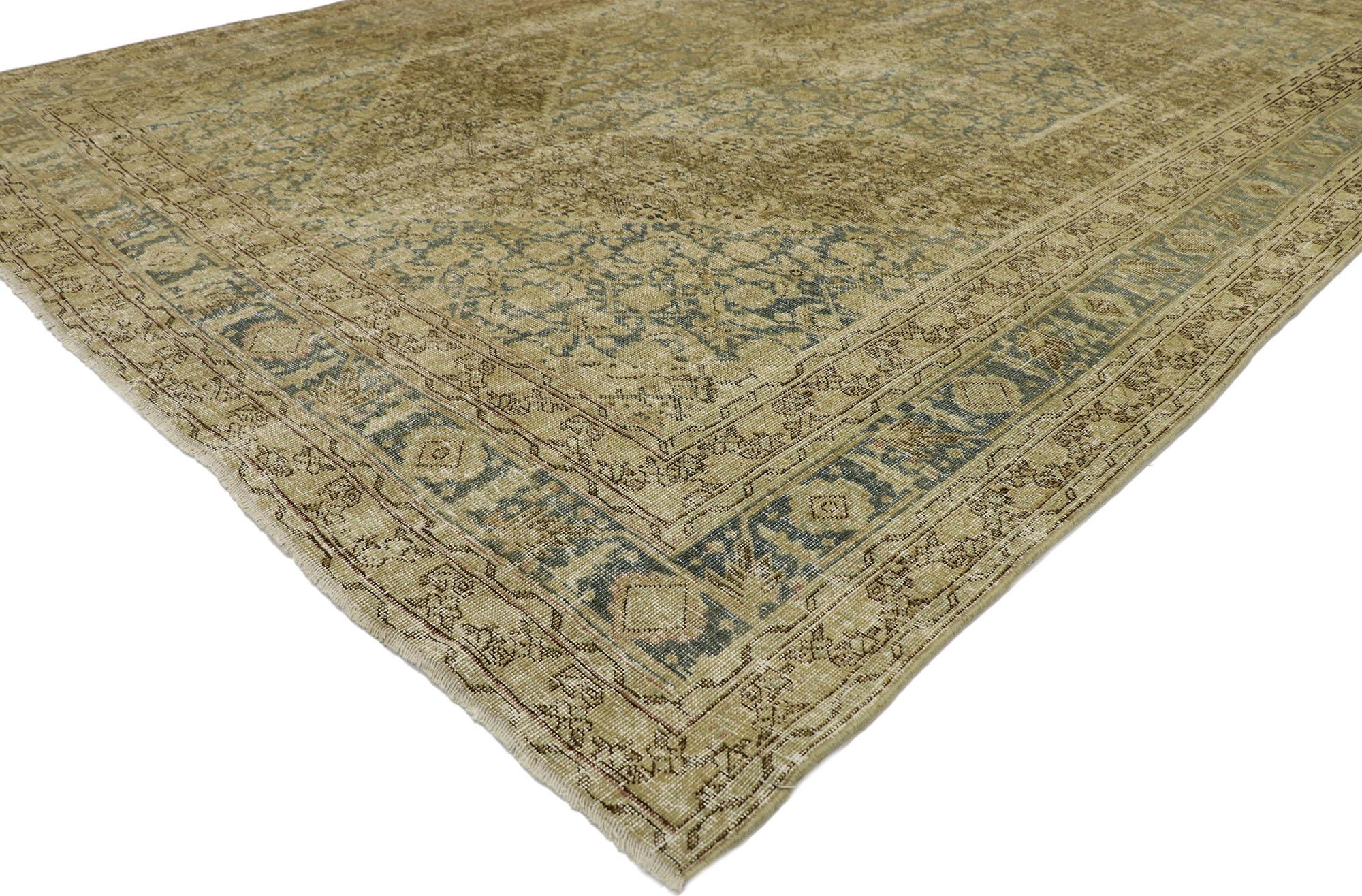 Hand-Knotted Distressed Antique Persian Tabriz Rug with Modern Industrial Style For Sale
