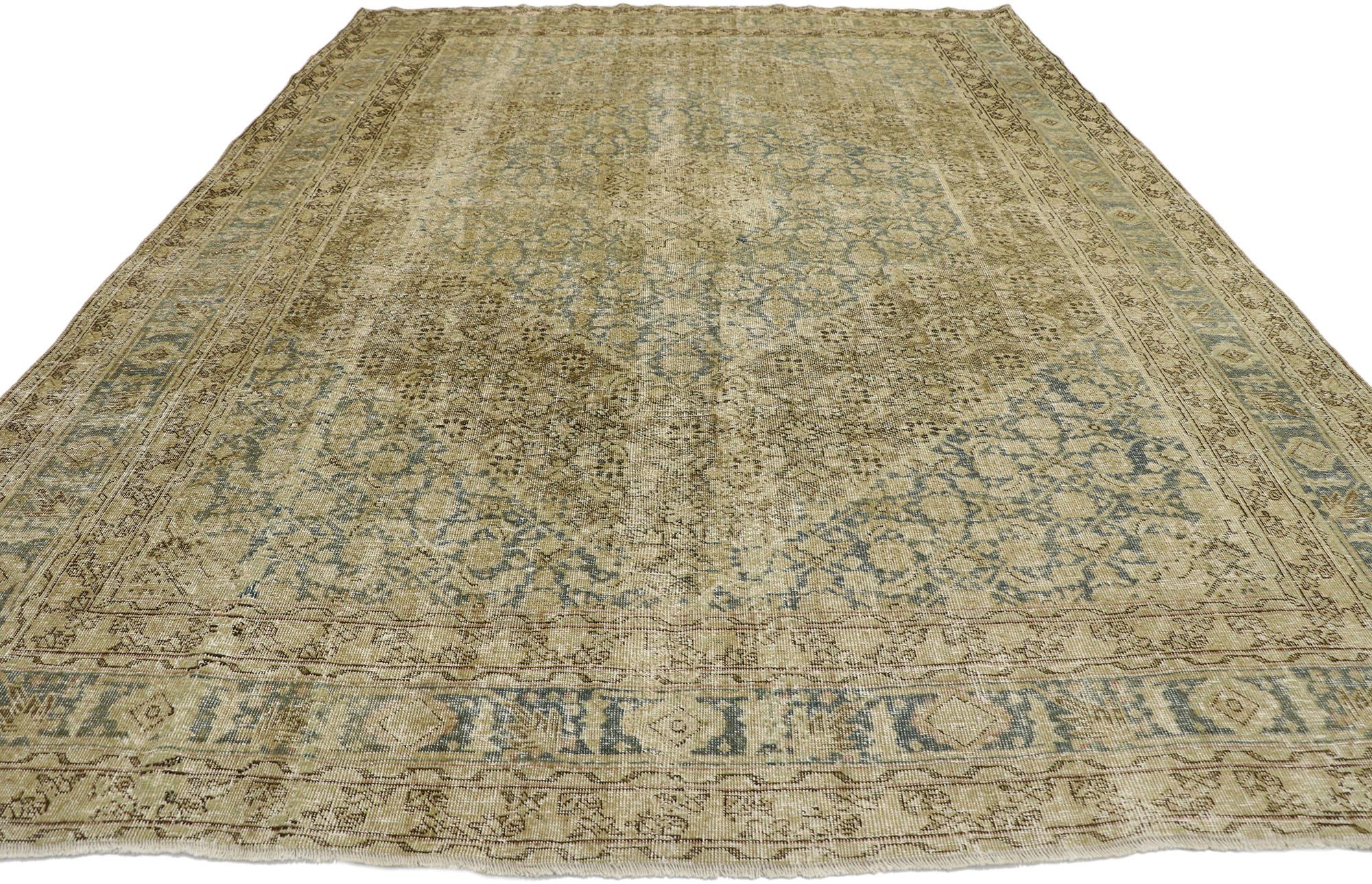 Distressed Antique Persian Tabriz Rug with Modern Industrial Style In Distressed Condition For Sale In Dallas, TX