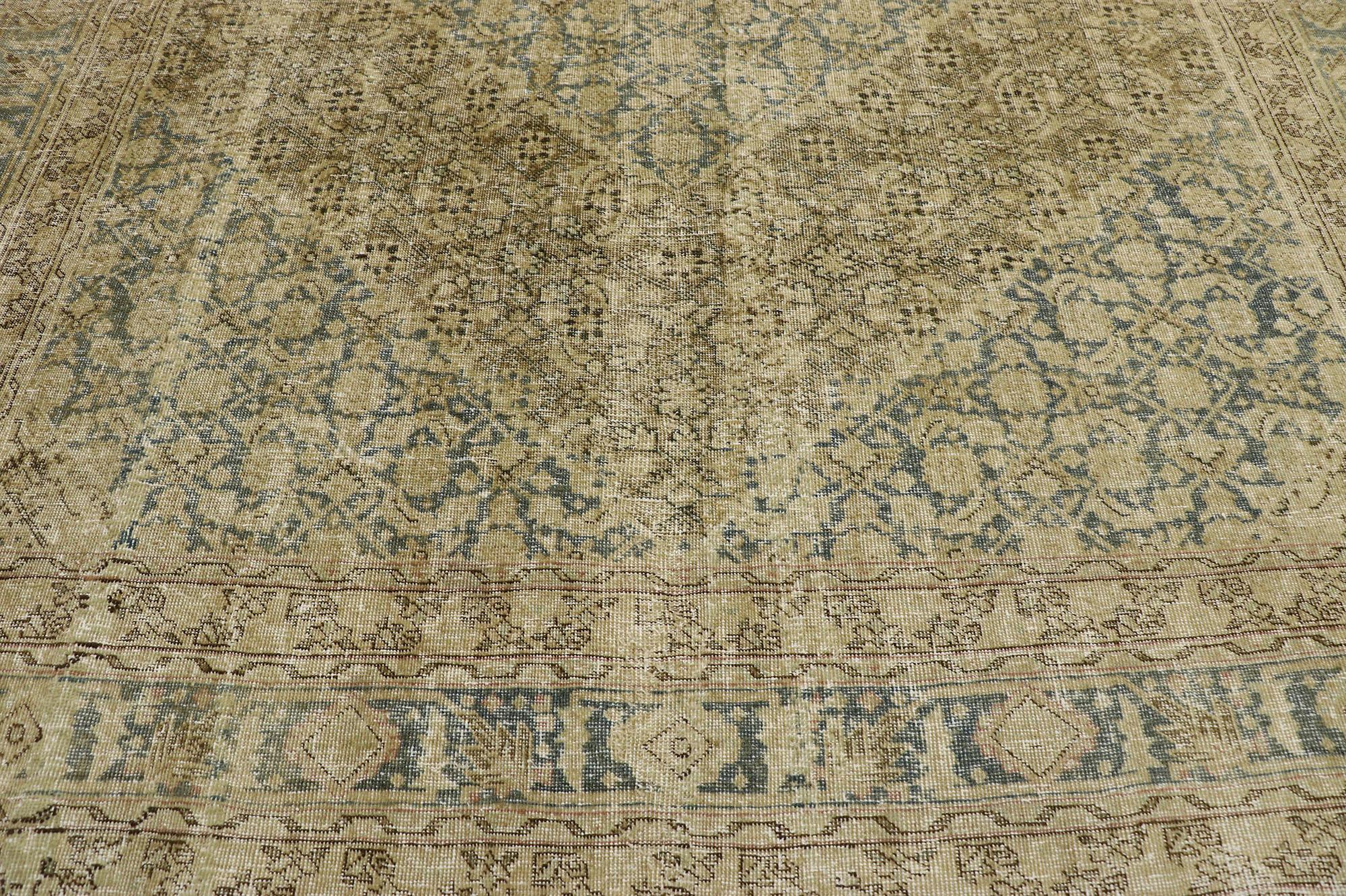 20th Century Distressed Antique Persian Tabriz Rug with Modern Industrial Style For Sale