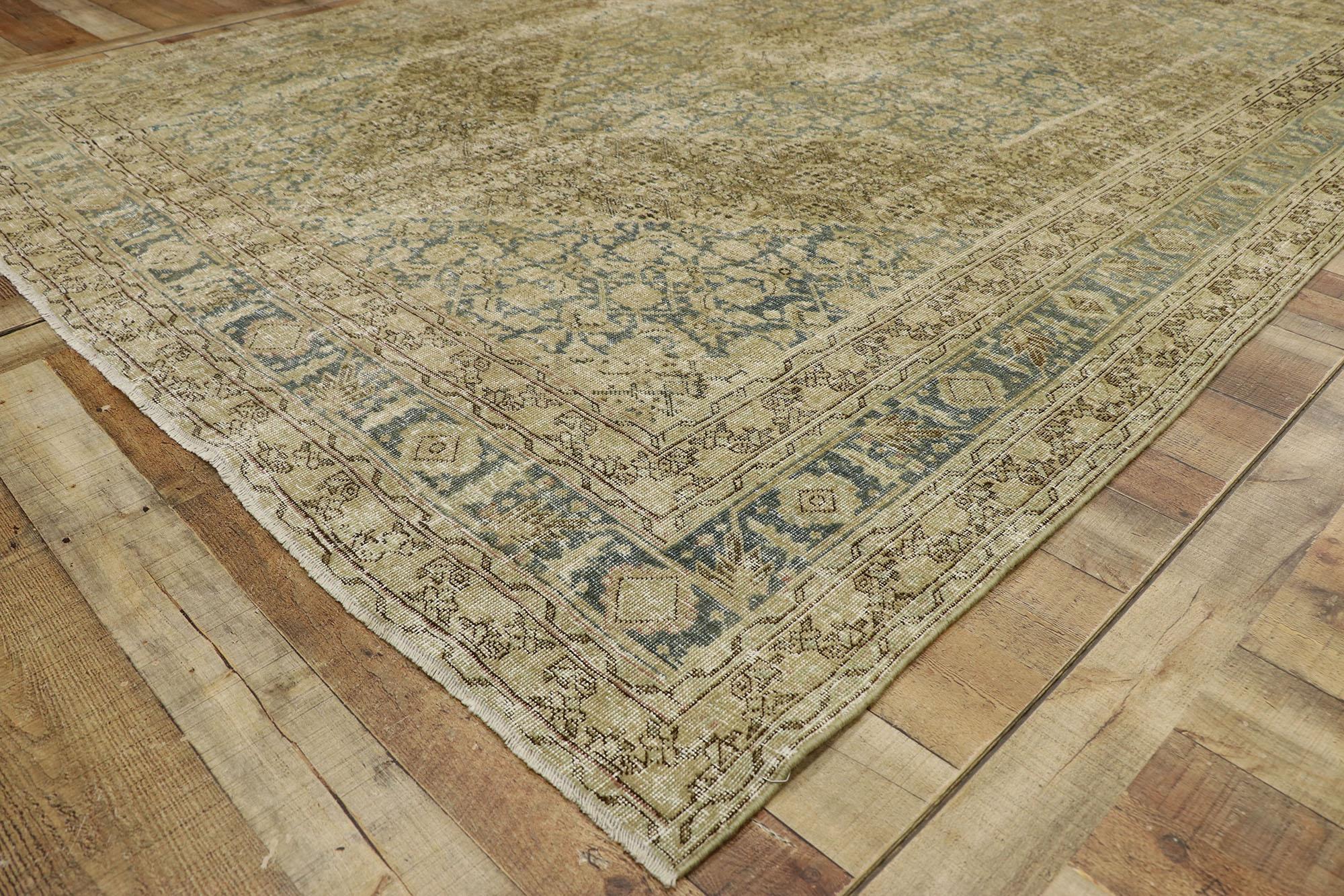 Distressed Antique Persian Tabriz Rug with Modern Industrial Style For Sale 1