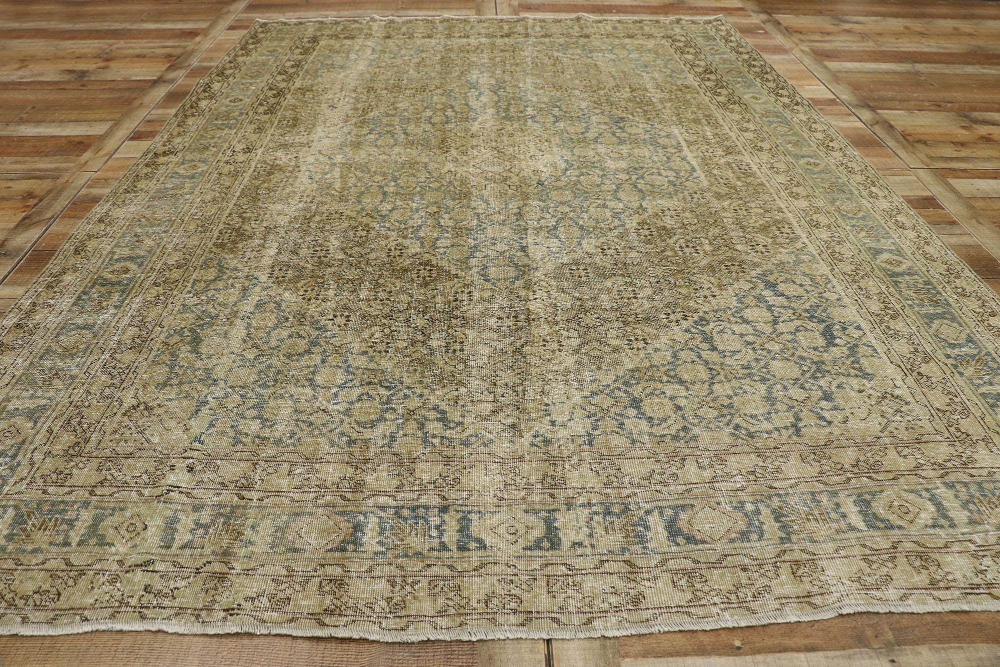 Distressed Antique Persian Tabriz Rug with Modern Industrial Style For Sale 2