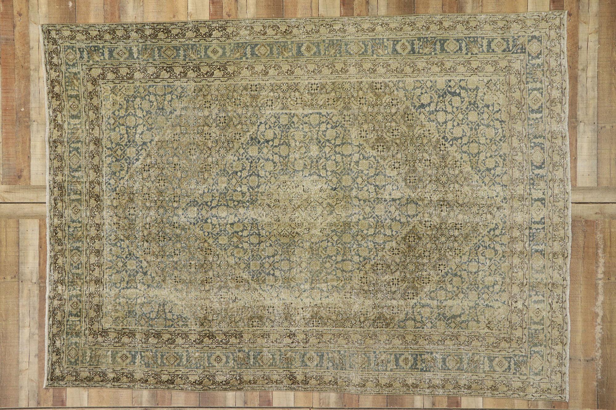 Distressed Antique Persian Tabriz Rug with Modern Industrial Style For Sale 3