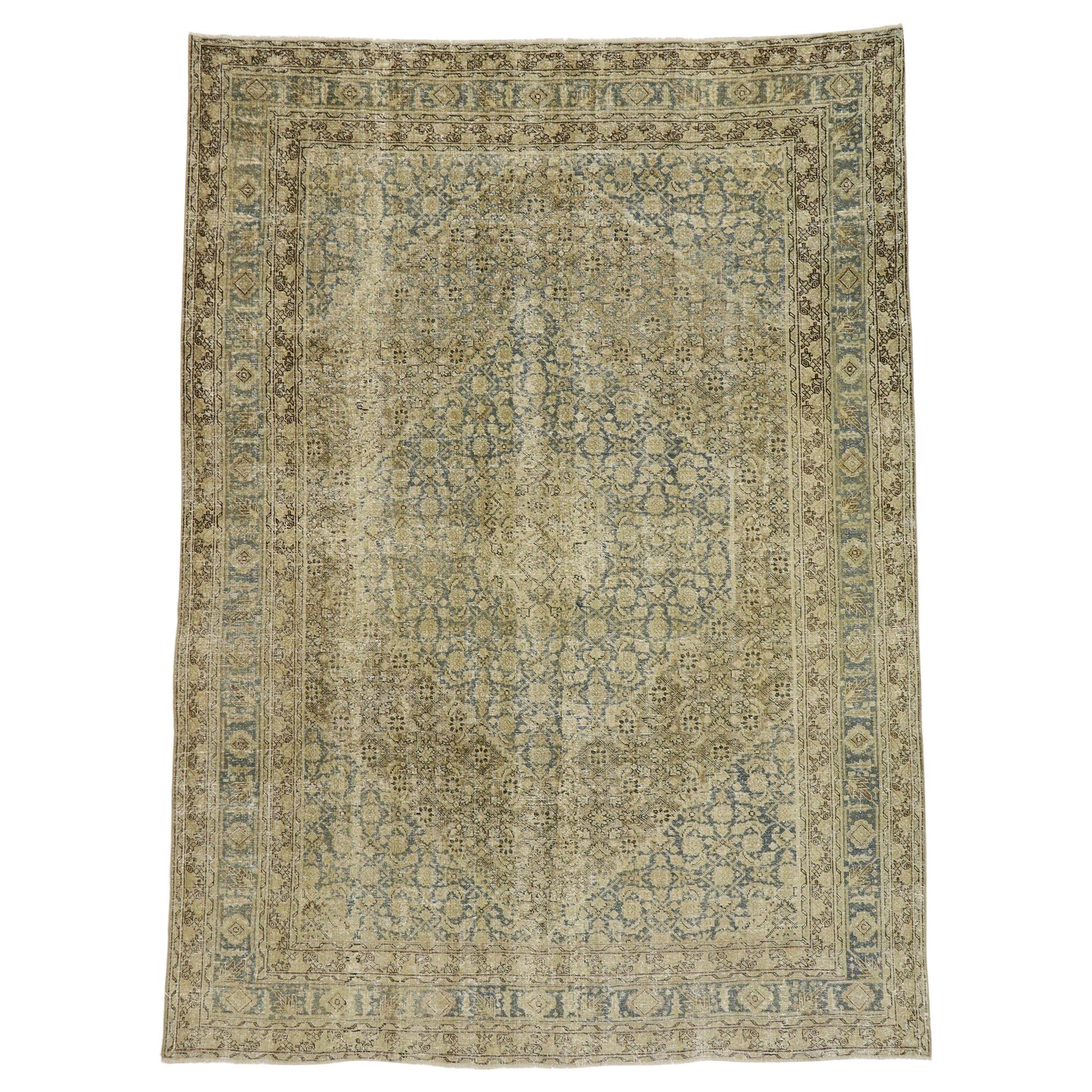 Distressed Antique Persian Tabriz Rug with Modern Industrial Style For Sale