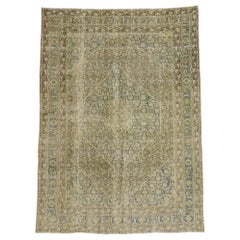 Distressed Used Persian Tabriz Rug with Modern Industrial Style