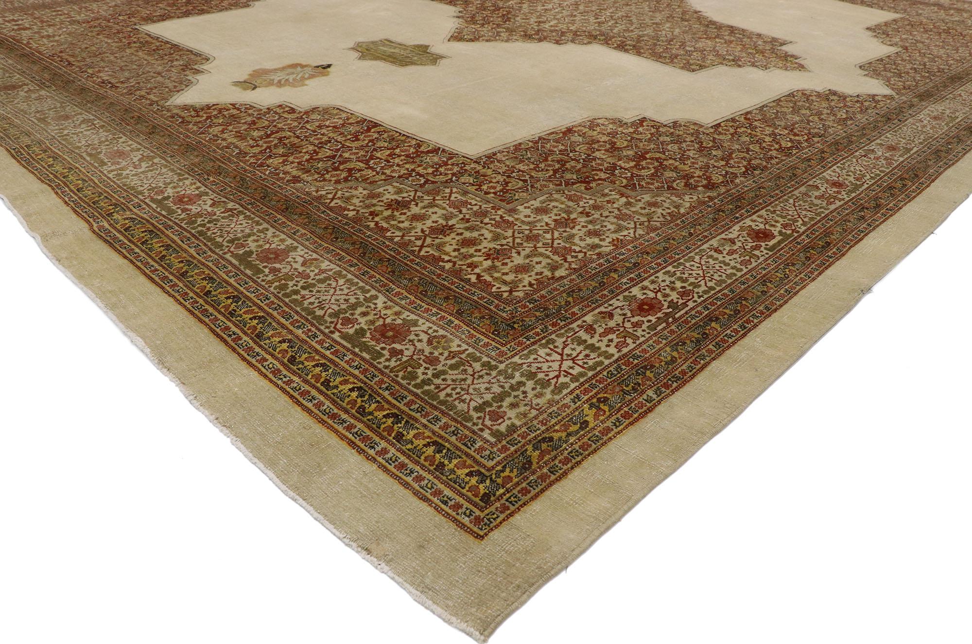 Hand-Knotted Distressed Antique Persian Tabriz Rug with Modern Rustic Artisan Style For Sale