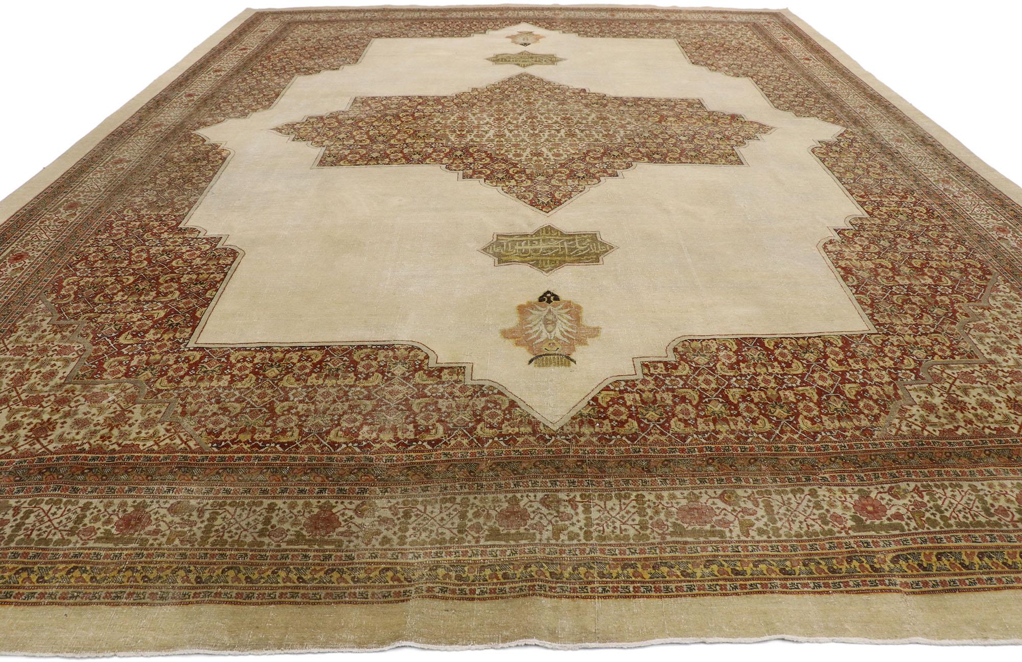 Distressed Antique Persian Tabriz Rug with Modern Rustic Artisan Style In Distressed Condition For Sale In Dallas, TX
