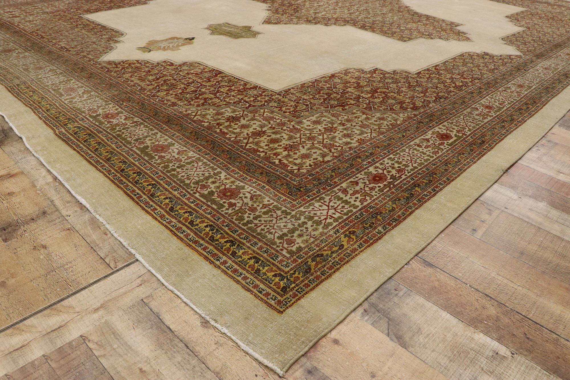 Distressed Antique Persian Tabriz Rug with Modern Rustic Artisan Style For Sale 1