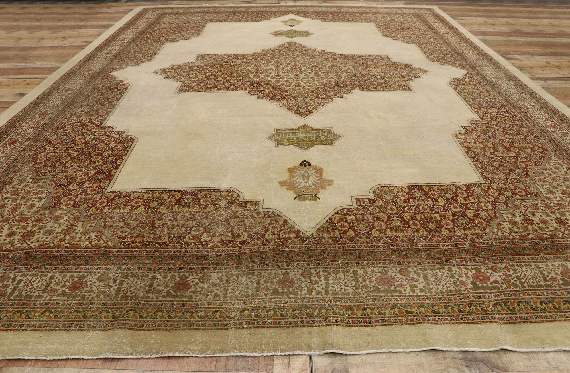 Distressed Antique Persian Tabriz Rug with Modern Rustic Artisan Style For Sale 2