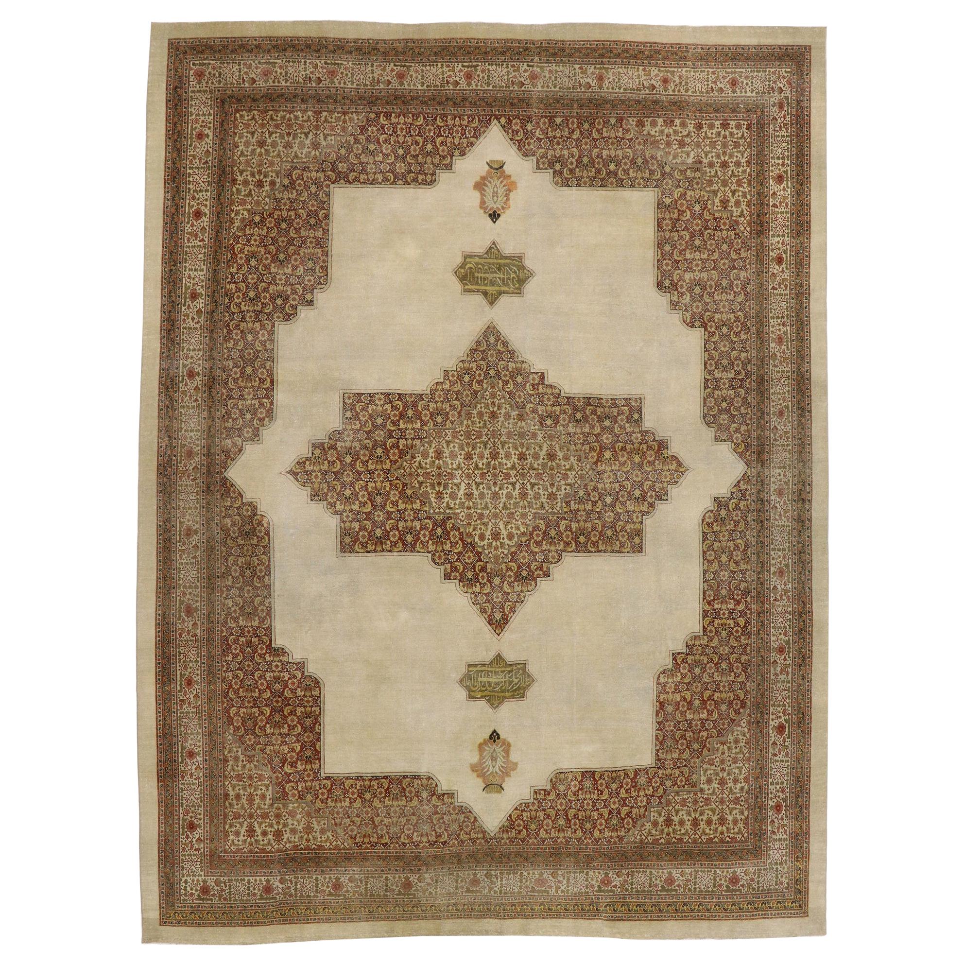 Antiker persischer Täbriz-Teppich im modernen, rustikalen und kunsthandwerklichen Stil, im Used-Stil im Angebot