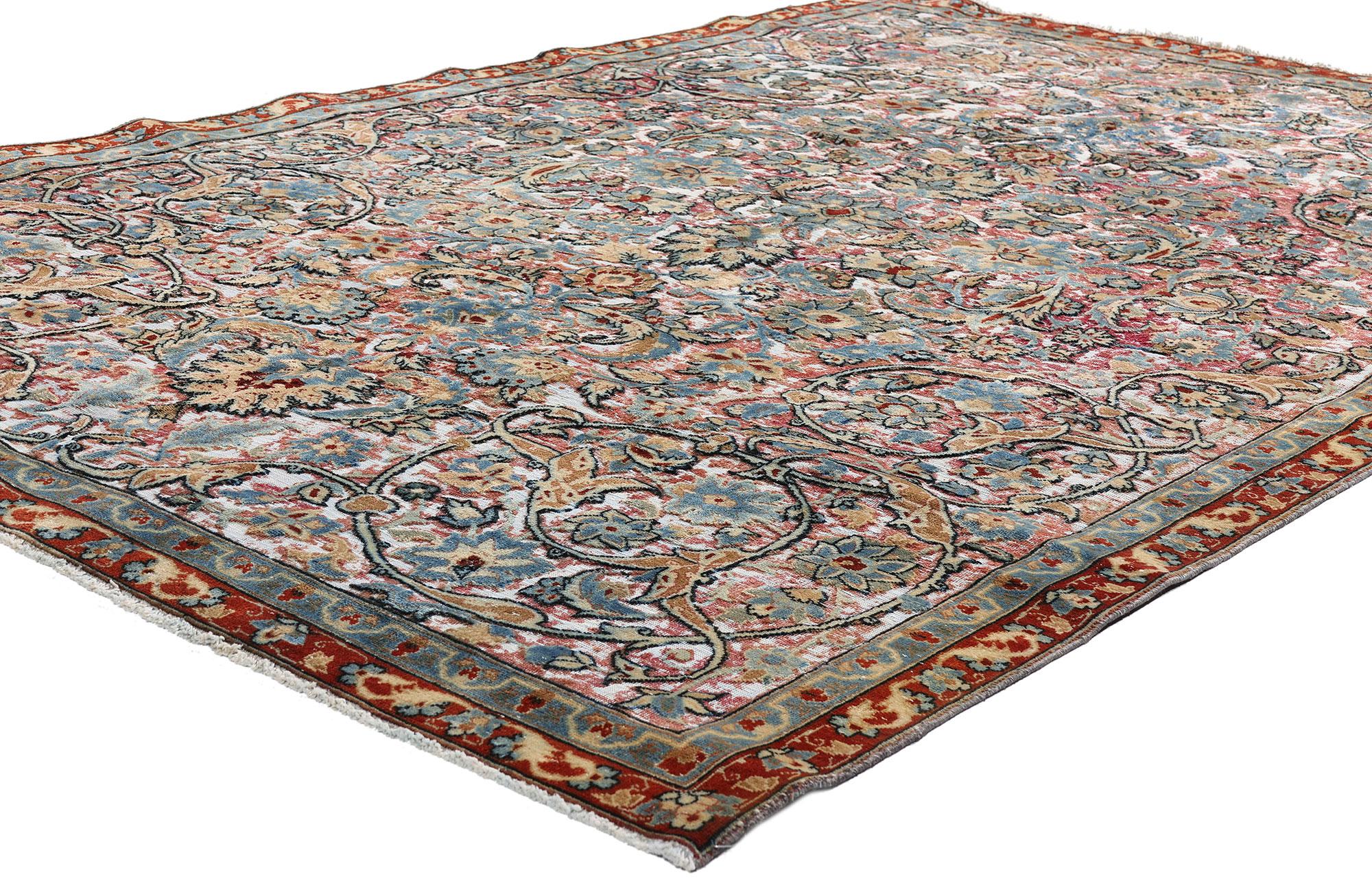 Distressed Antique Persian Textured Tabriz Rug with Modern Style For Sale 2