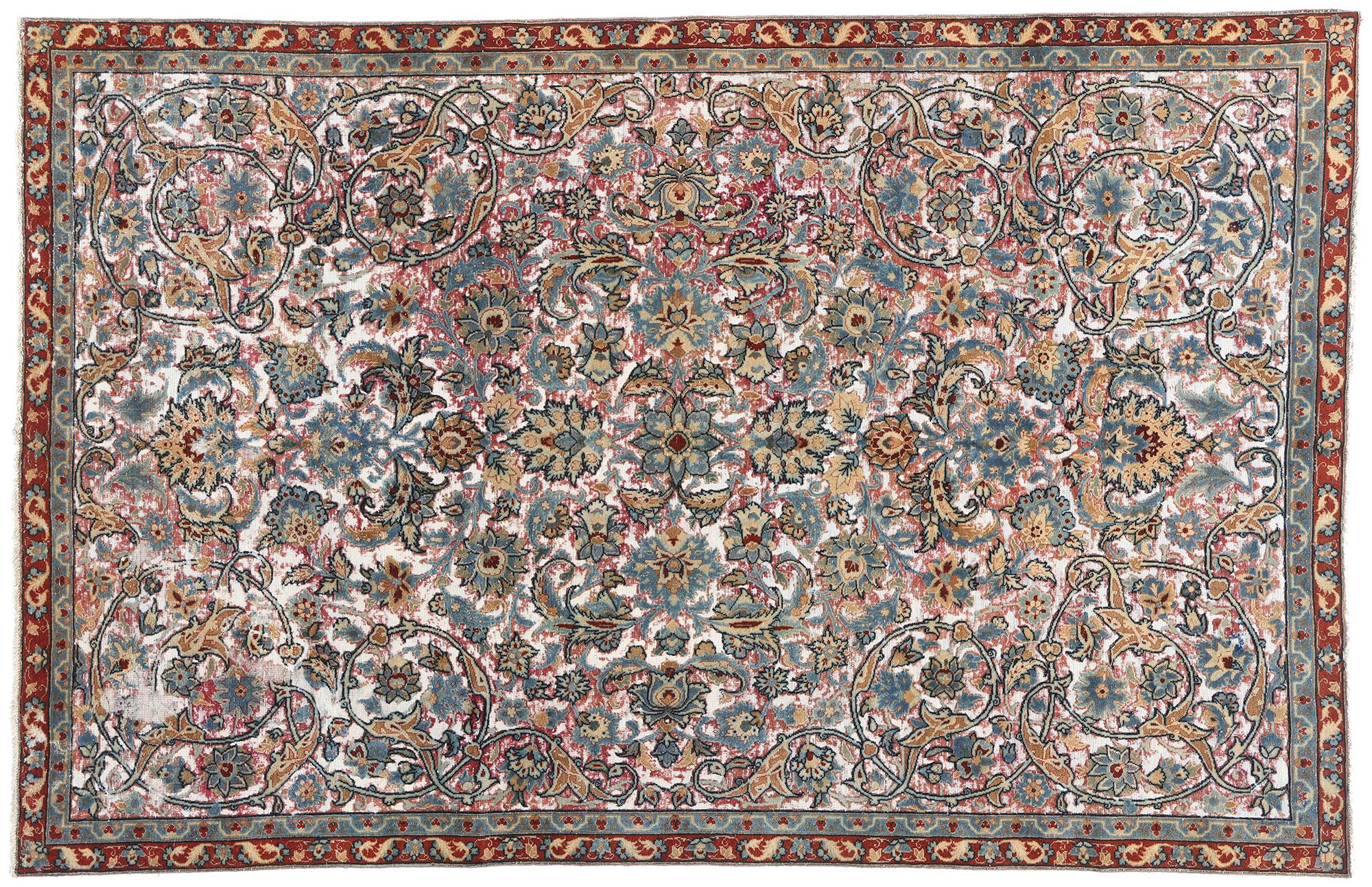 Distressed Antique Persian Textured Tabriz Rug with Modern Style For Sale 5