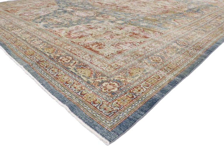 Distressed Antique Persian Tabriz Rug with Modern Rustic English Style For  Sale at 1stDibs