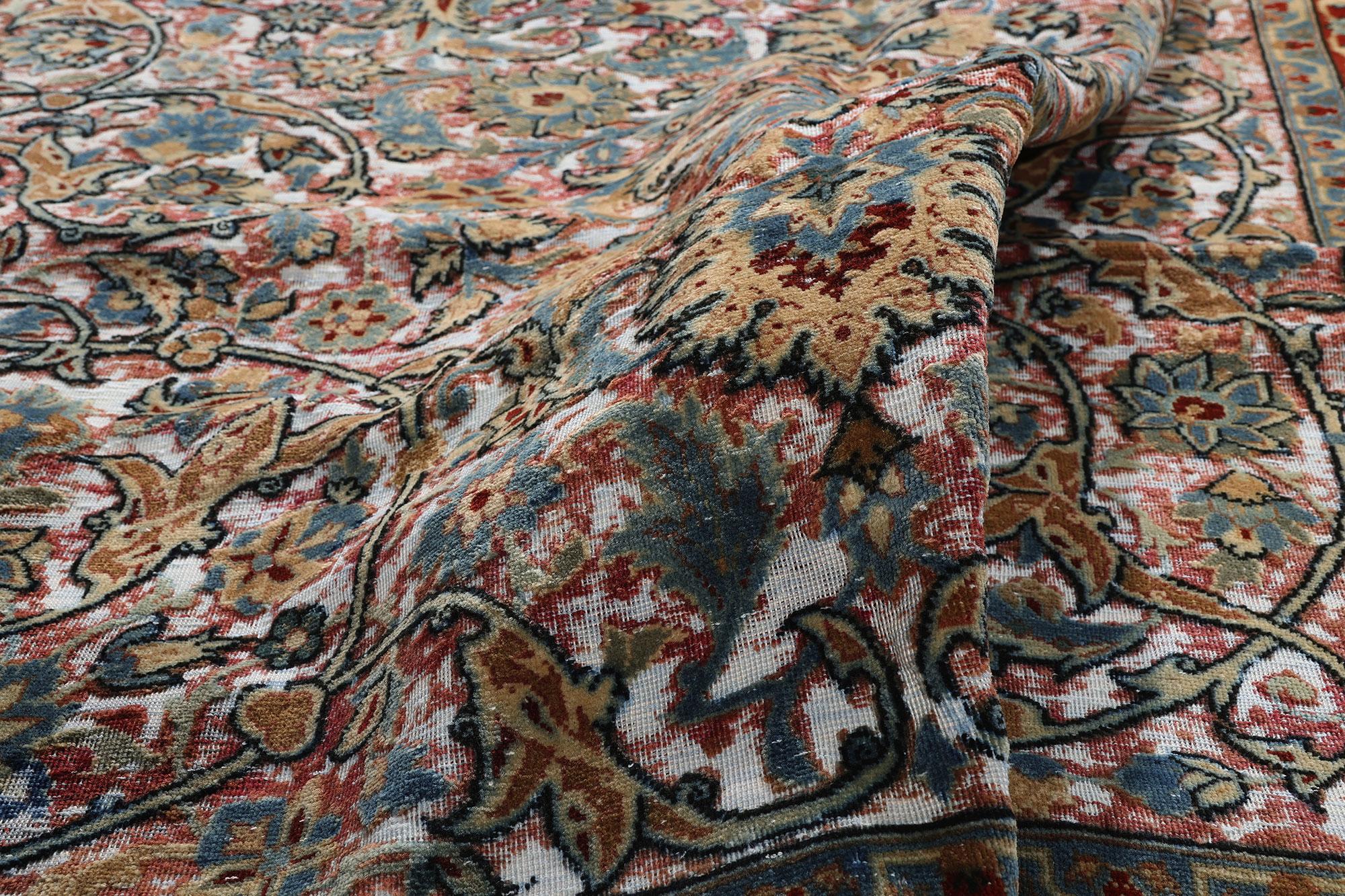 60824 Distressed Antique Persian Tabriz Rug, 05'09 x 08'11. An extraordinary expression of elite artisanship and symbolic splendor, this hand-knotted wool antique Persian Tabriz rug is a rarefied vision of opulence, thoughtfully curated for the most