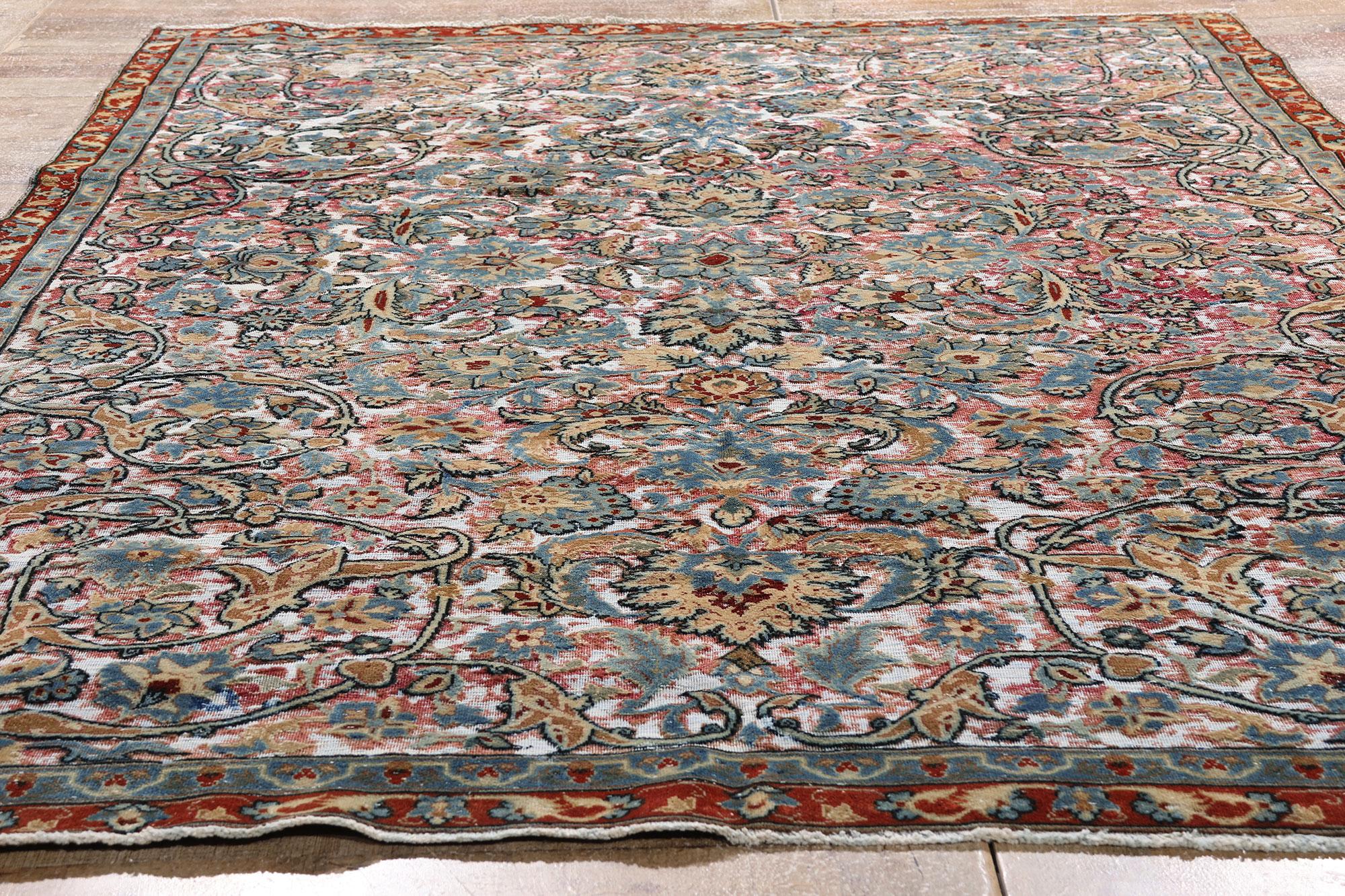 Distressed Antique Persian Textured Tabriz Rug with Modern Style In Distressed Condition For Sale In Dallas, TX