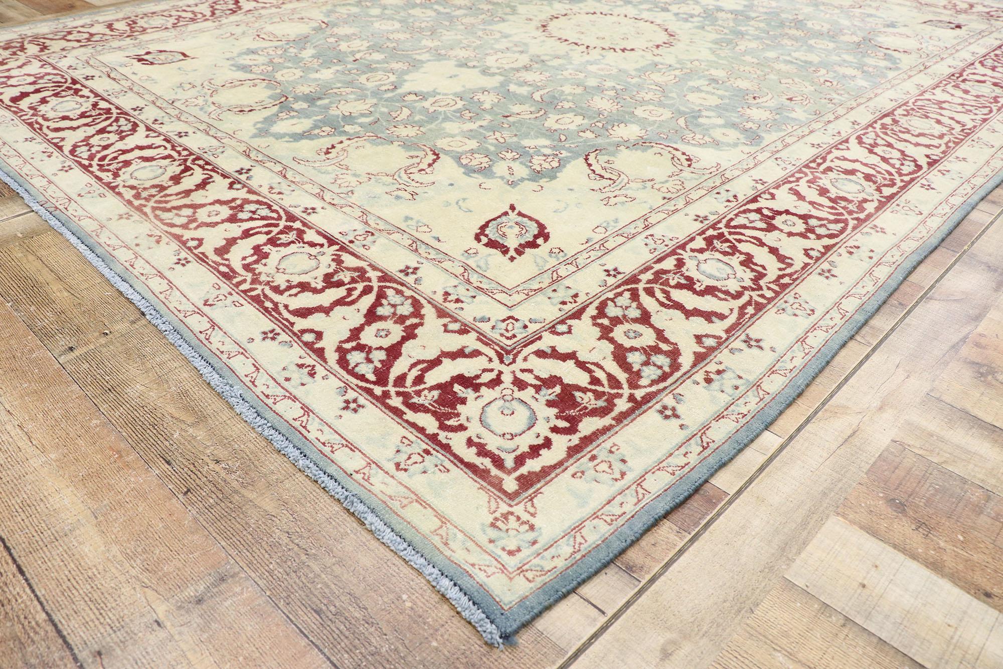 Wool Distressed Antique Persian Tabriz Rug with Modern Rustic English Style For Sale