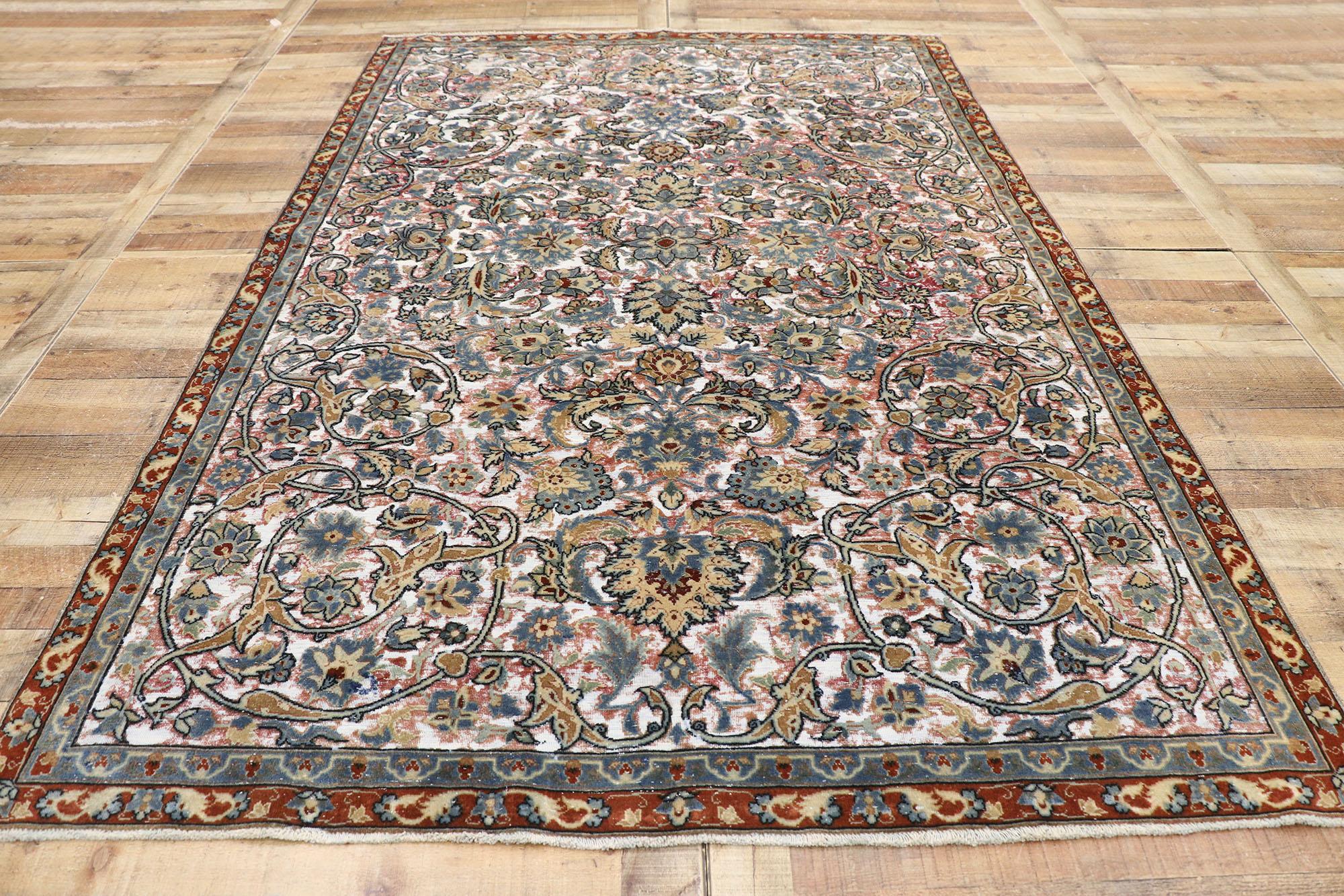 Distressed Antique Persian Tabriz Rug with Modern Rustic English Style For Sale 1