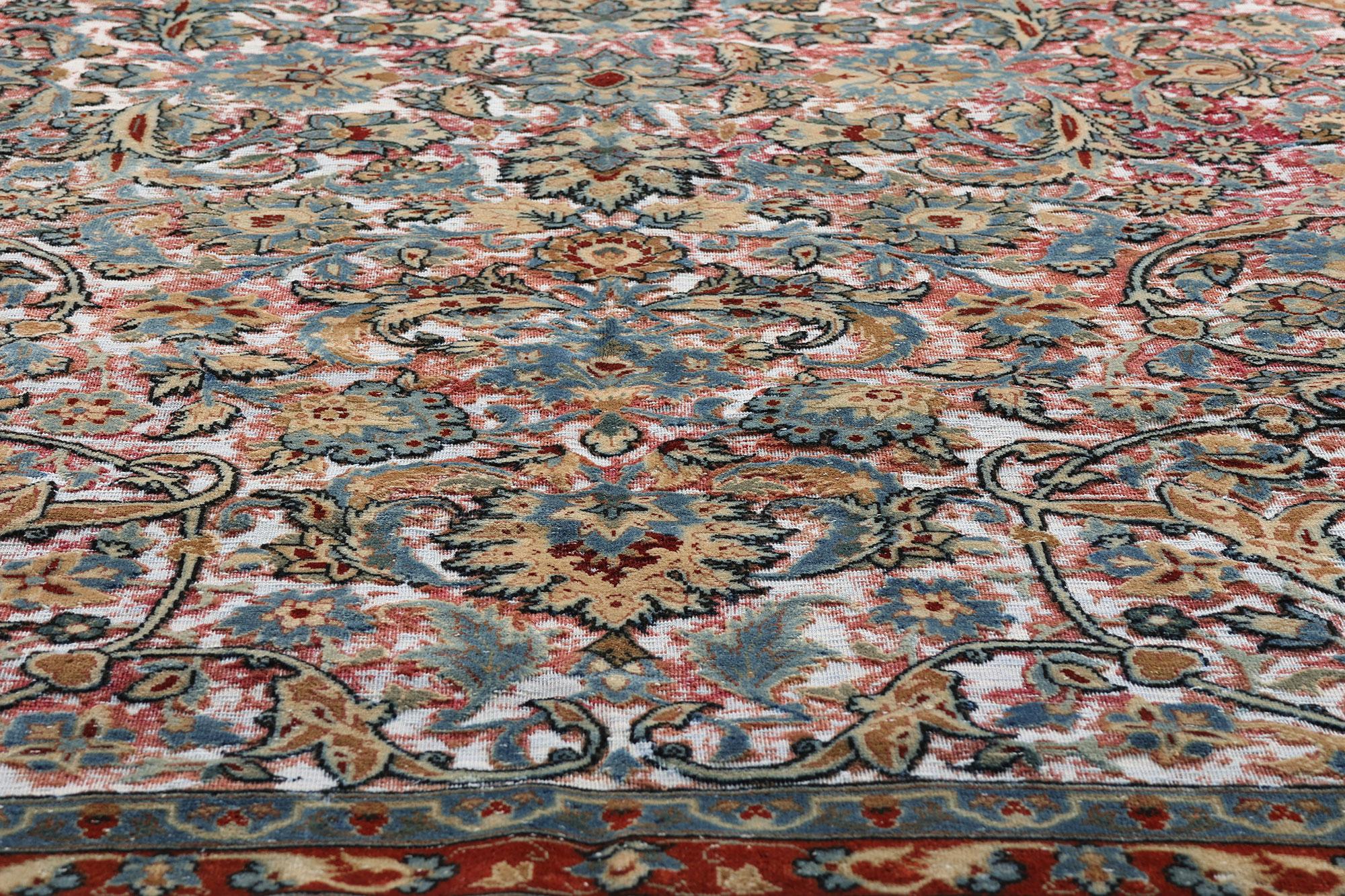 Wool Distressed Antique Persian Textured Tabriz Rug with Modern Style For Sale