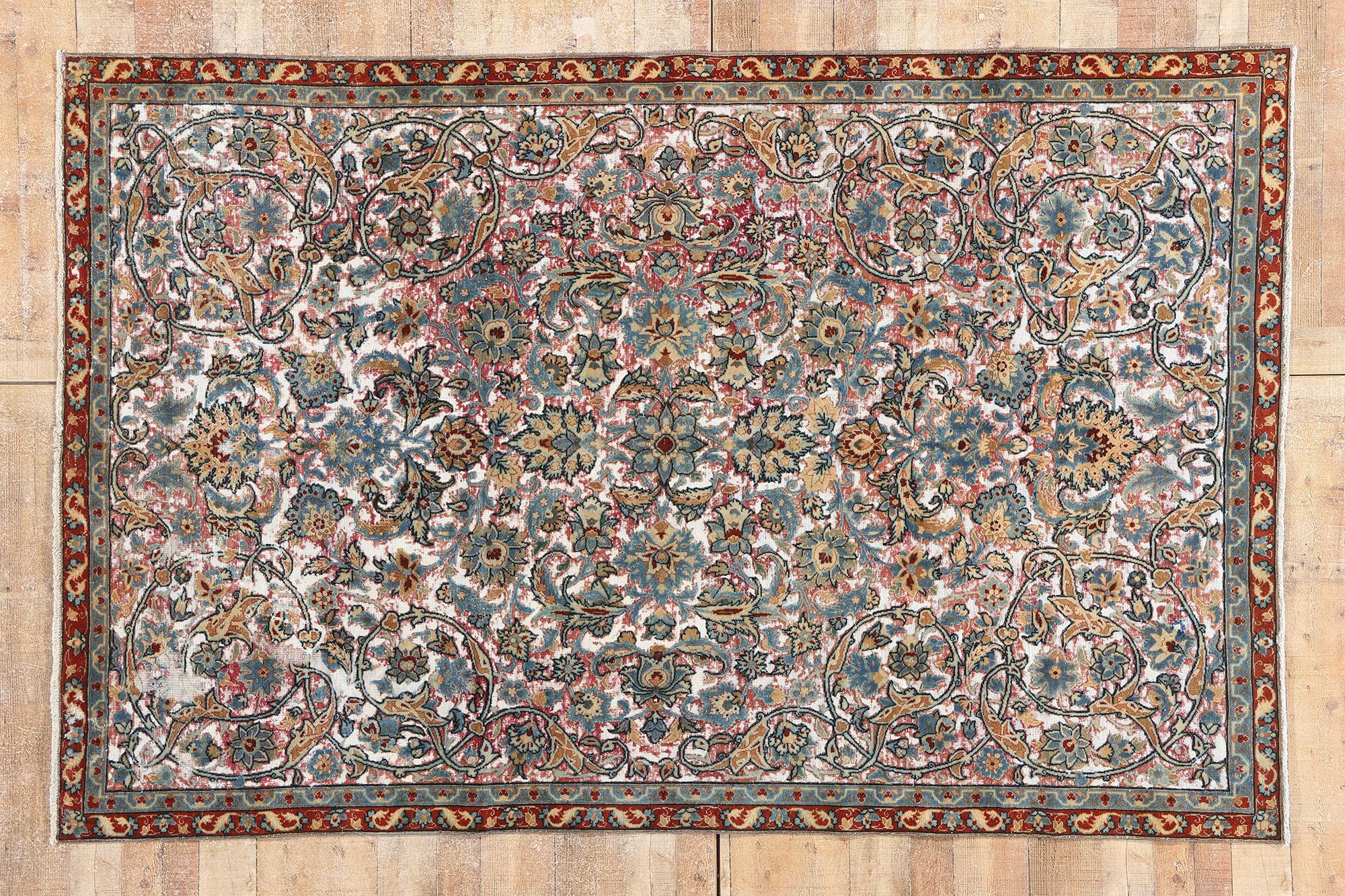 Distressed Antique Persian Textured Tabriz Rug with Modern Style For Sale 4