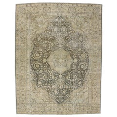 Distressed Antique Persian Tabriz Rug with Modern Rustic Style