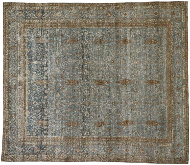 Distressed Antique Persian Tabriz Rug with Neoclassical Gustavian Style ...