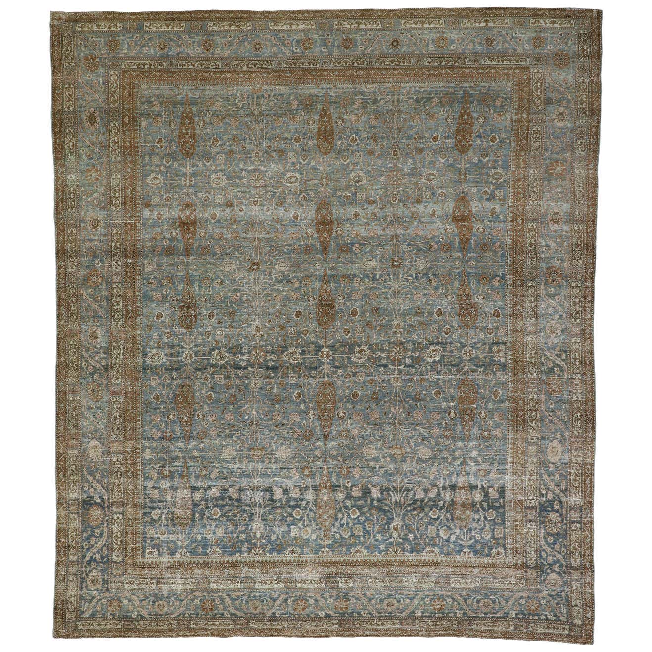 Distressed Antique Persian Tabriz Rug with Neoclassical Gustavian Style ...