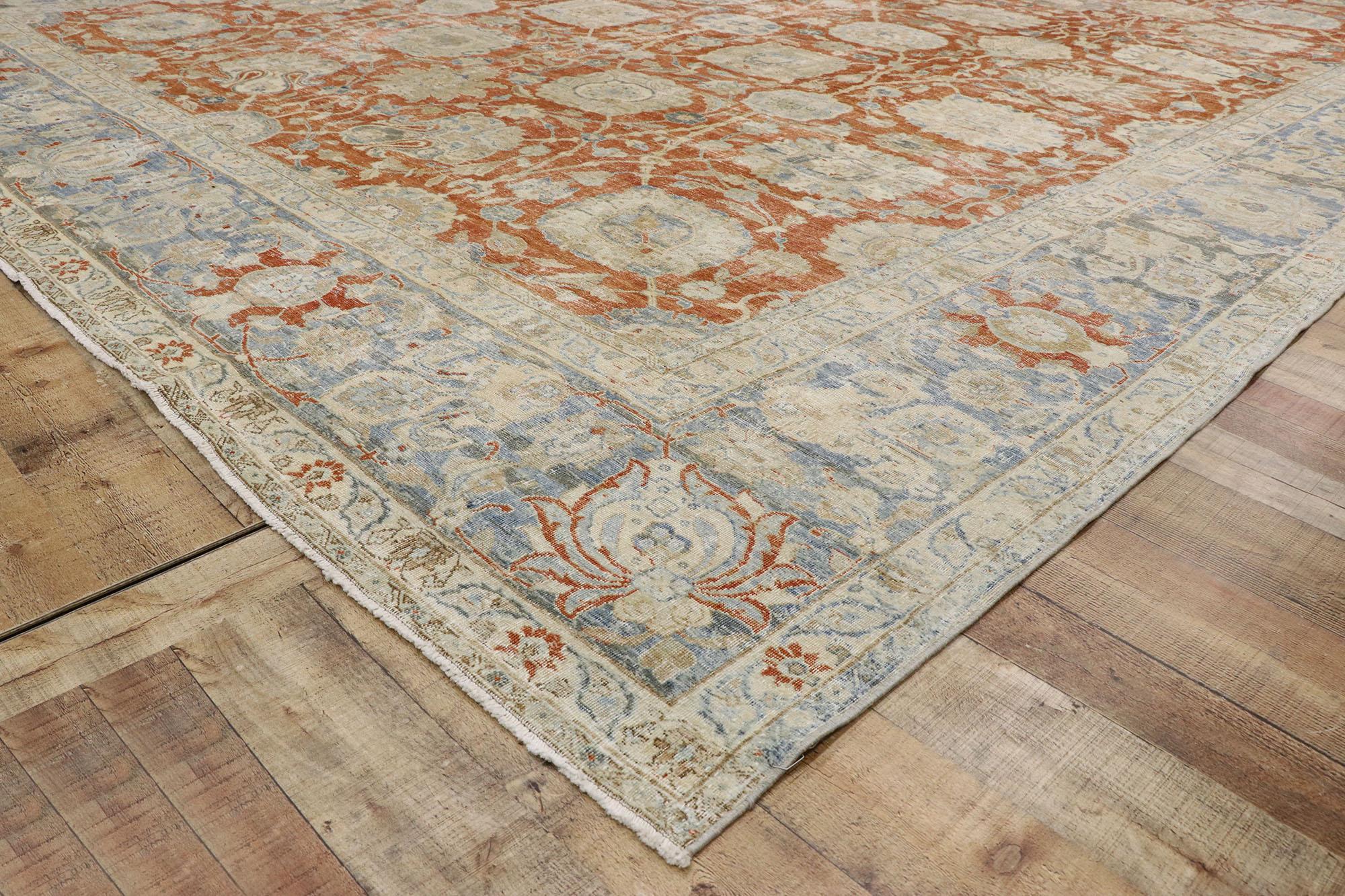 Distressed Antique Persian Tabriz Rug with Rustic Colonial Style 2
