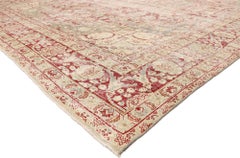 Distressed Antique Persian Tabriz Rug with Rustic English Chintz Style