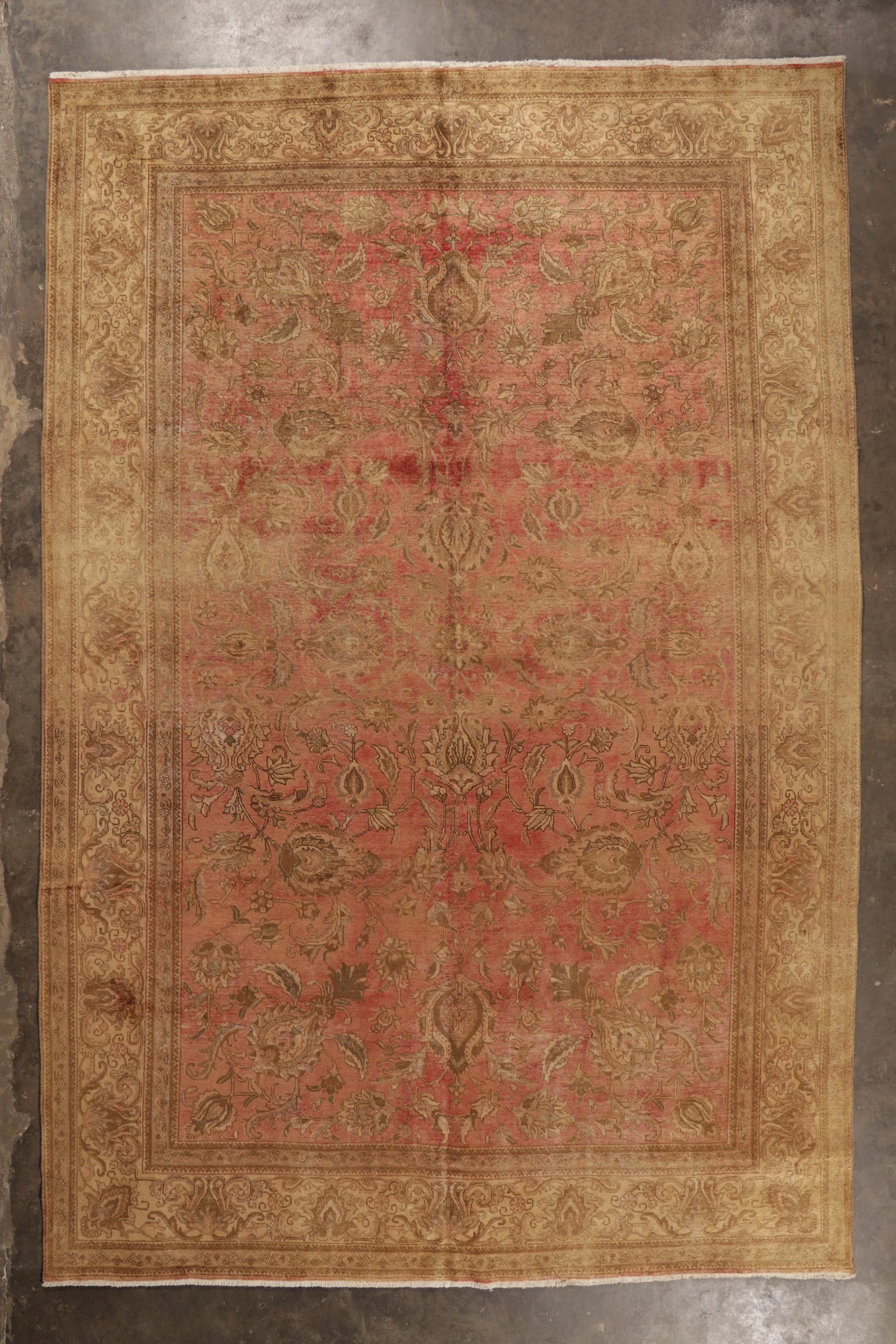 Distressed Antique Persian Tabriz Rug with Rustic English Cottage Style 2