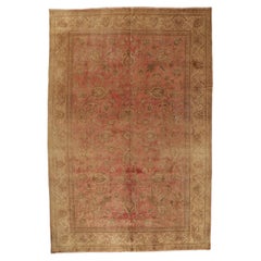 Distressed Antique Persian Tabriz Rug with Rustic English Cottage Style