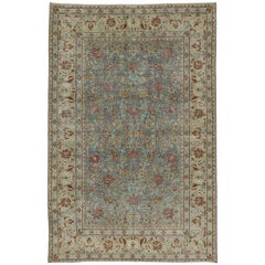 Distressed Antique Persian Tabriz Rug with Rustic English Country Cottage Style