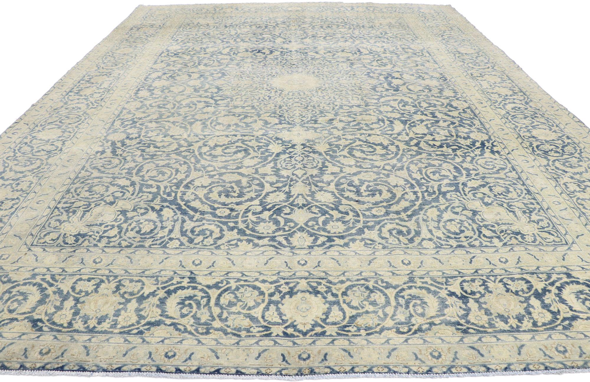 Hand-Knotted Distressed Antique Persian Tabriz Rug with Rustic Greek Mediterranean Style For Sale