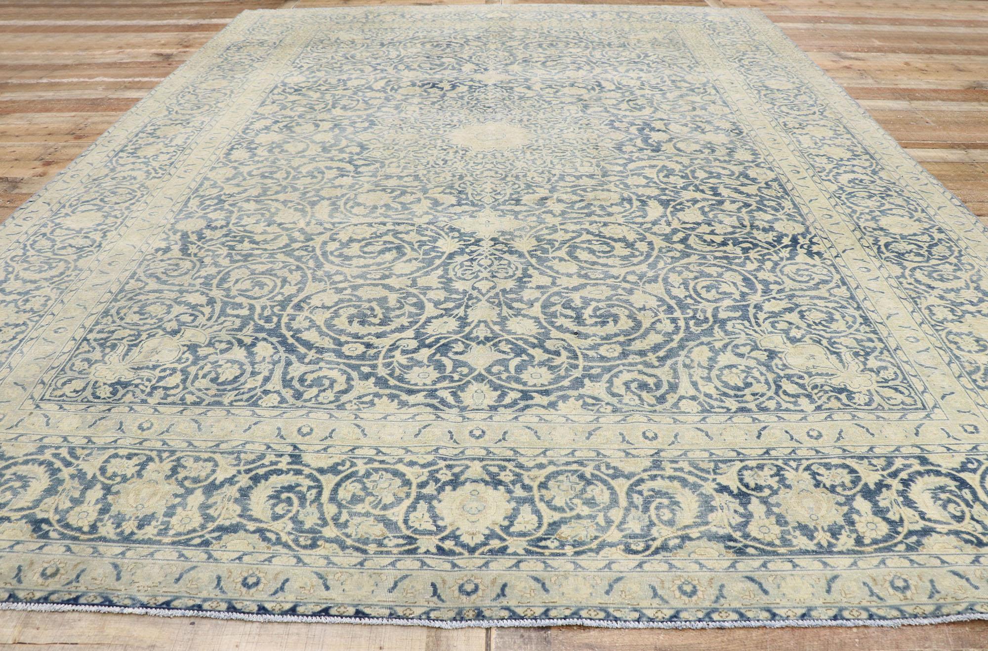 Distressed Antique Persian Tabriz Rug with Rustic Greek Mediterranean Style For Sale 1