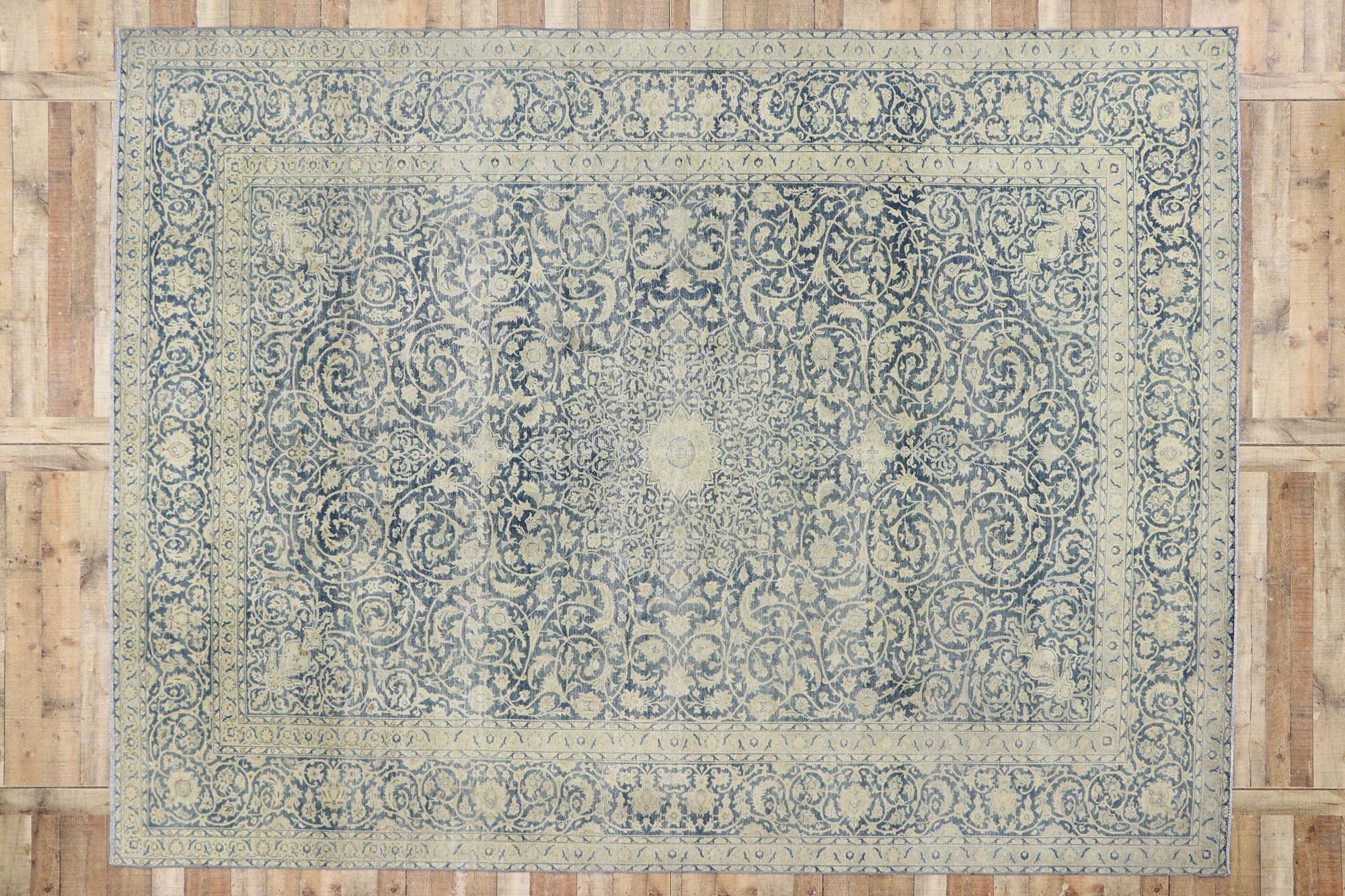 Distressed Antique Persian Tabriz Rug with Rustic Greek Mediterranean Style For Sale 2