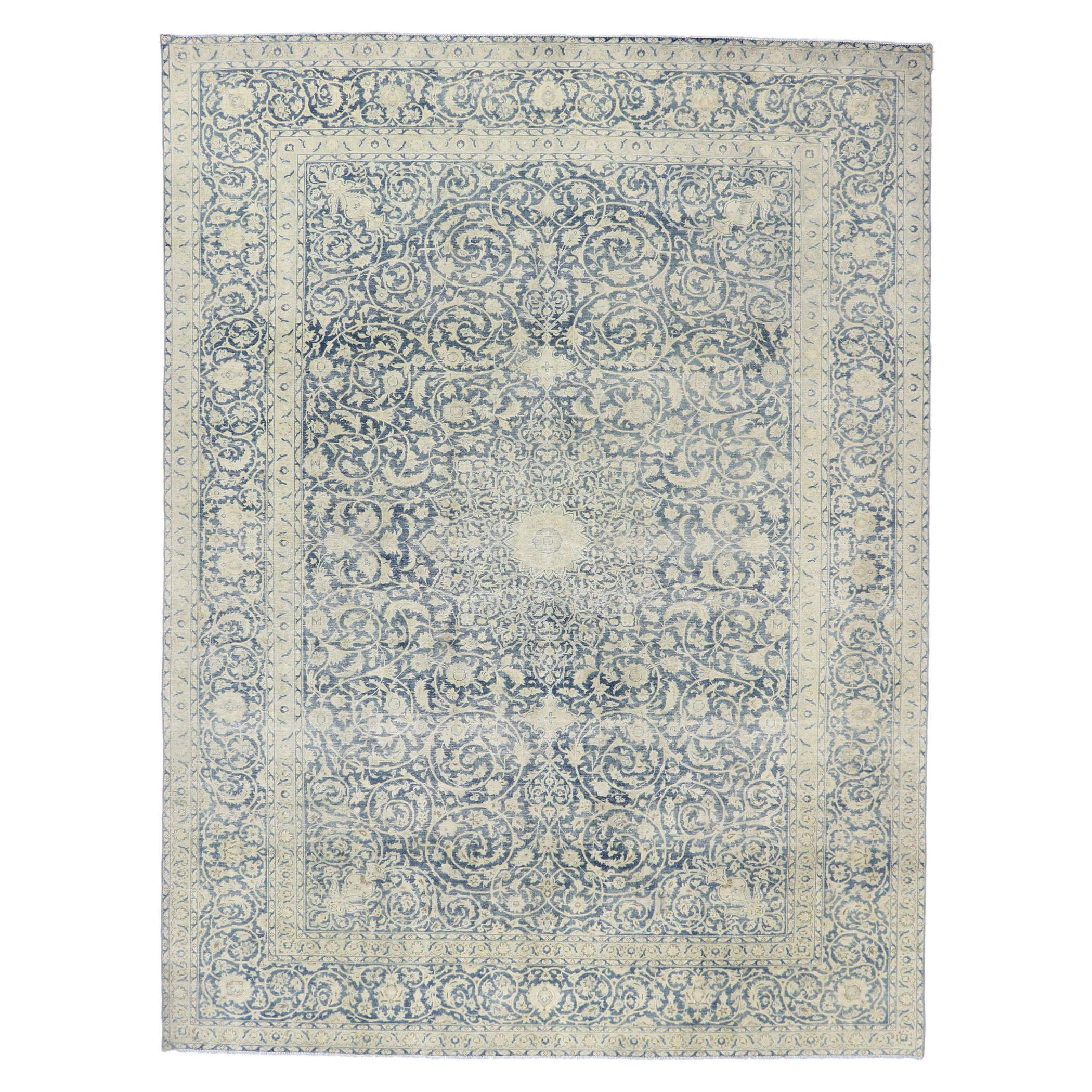 Distressed Antique Persian Tabriz Rug with Rustic Greek Mediterranean Style For Sale