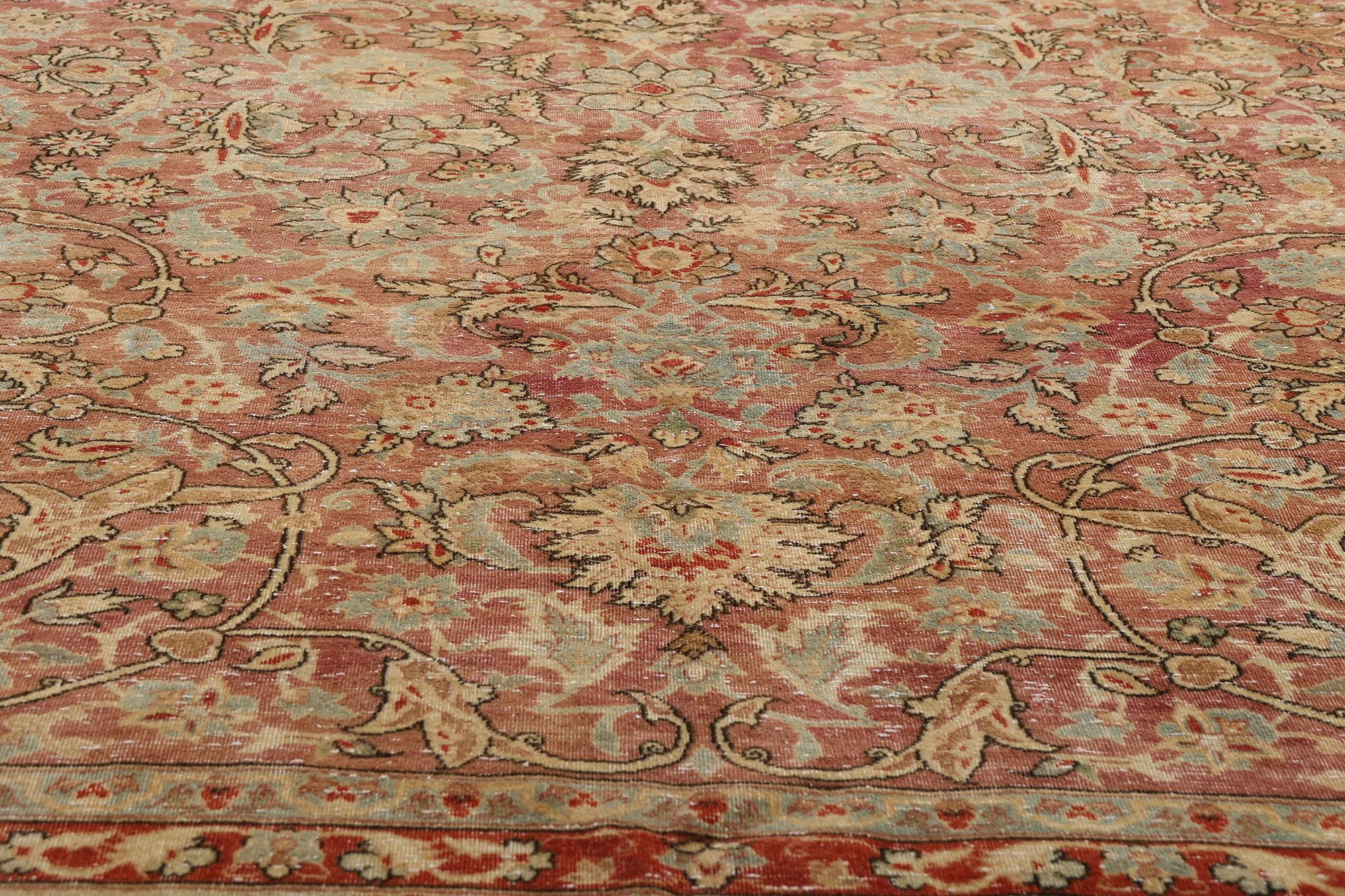 20th Century Distressed Antique Persian Tabriz Rug with Modern Rustic Style For Sale