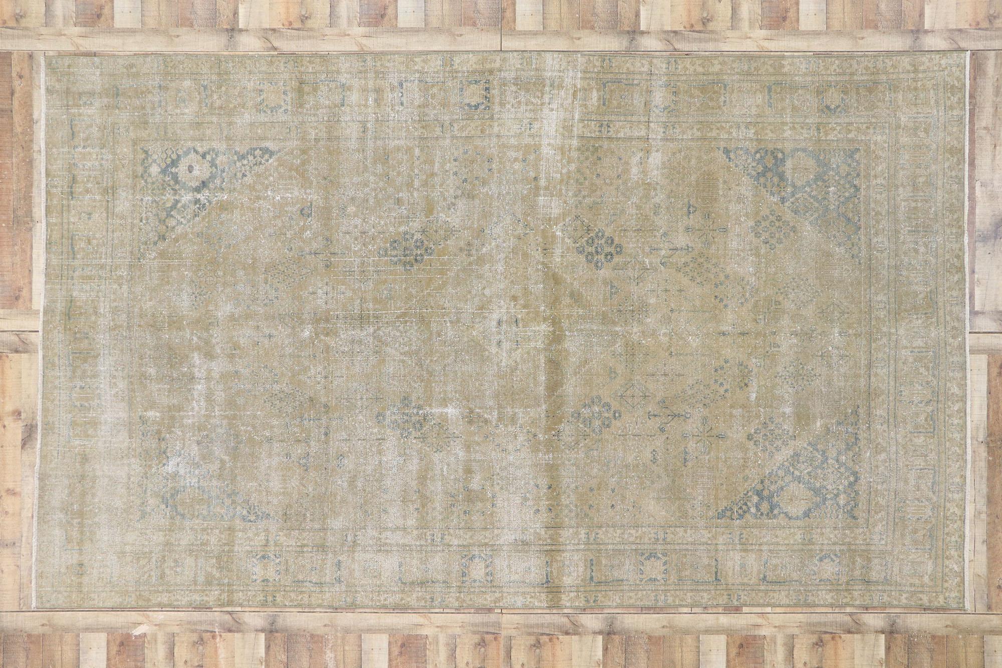 Distressed Antique Persian Tabriz Rug with Rustic Plantation Style For Sale 1