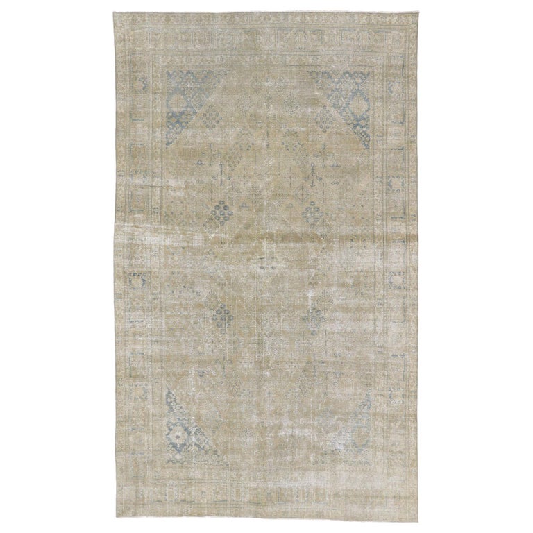 Distressed Antique Persian Tabriz Rug with Rustic Plantation Style For ...