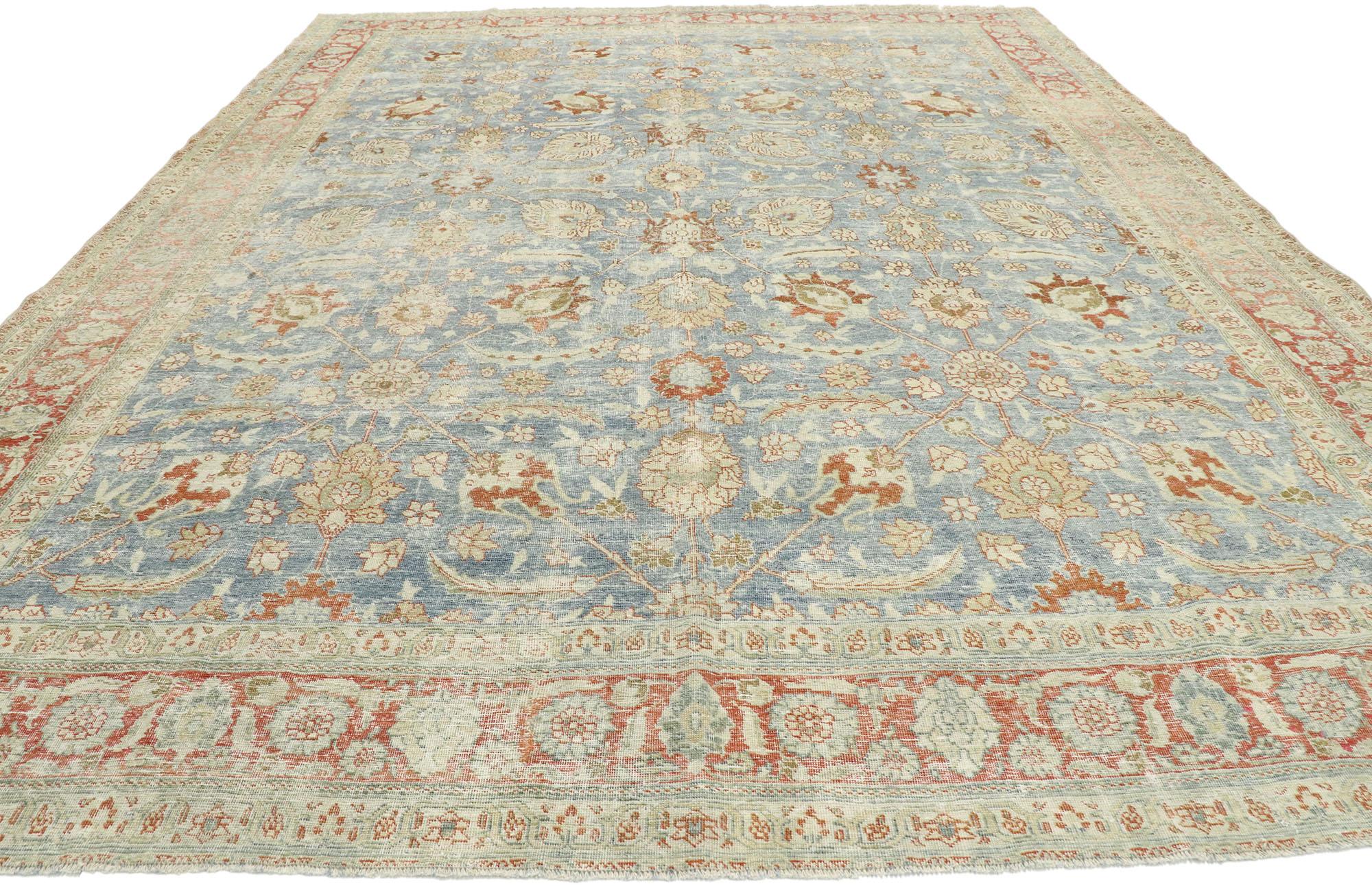 Hand-Knotted Distressed Antique Persian Tabriz Rug with Modern Rustic Style For Sale