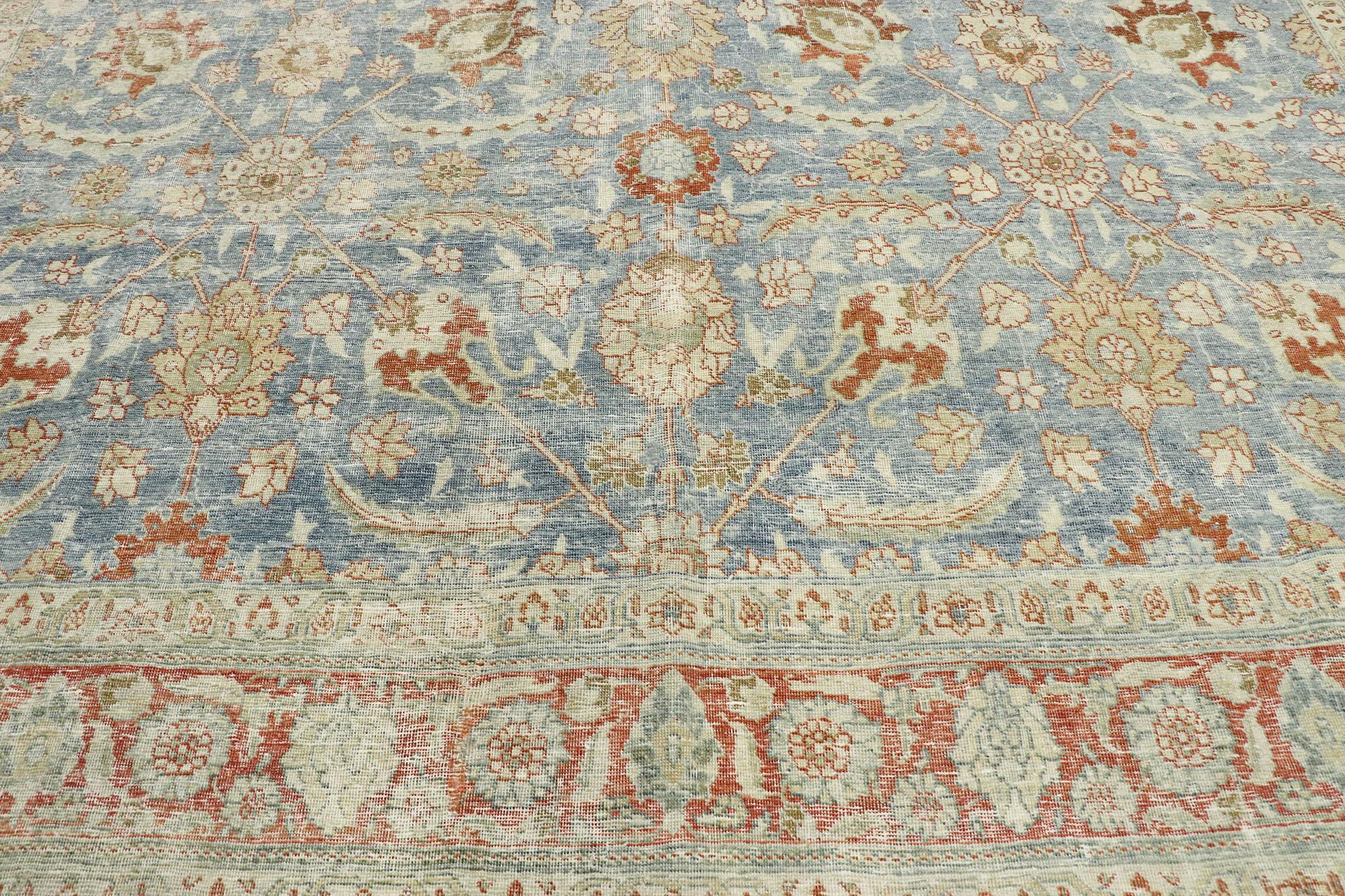Distressed Antique Persian Tabriz Rug with Modern Rustic Style In Distressed Condition For Sale In Dallas, TX