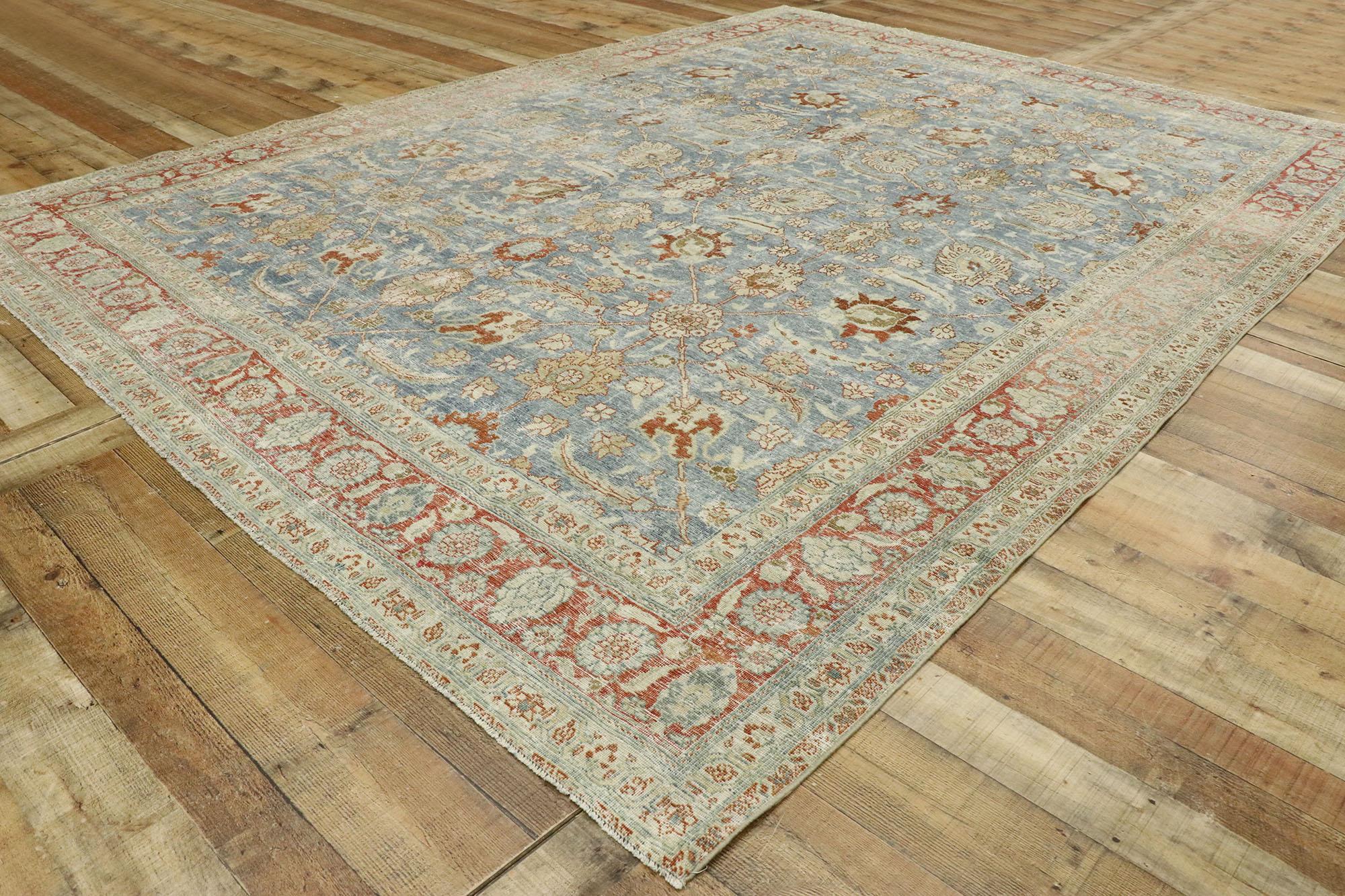 Wool Distressed Antique Persian Tabriz Rug with Modern Rustic Style For Sale