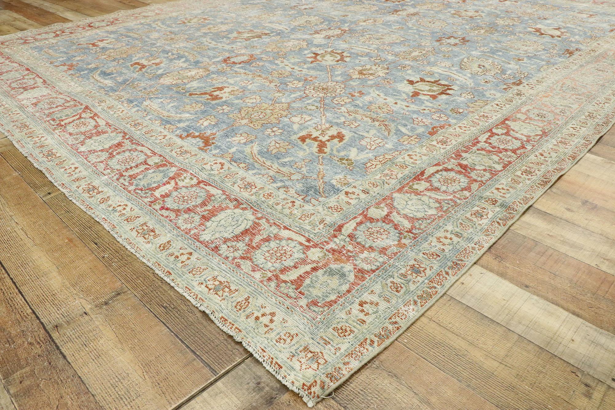 Distressed Antique Persian Tabriz Rug with Modern Rustic Style For Sale 1